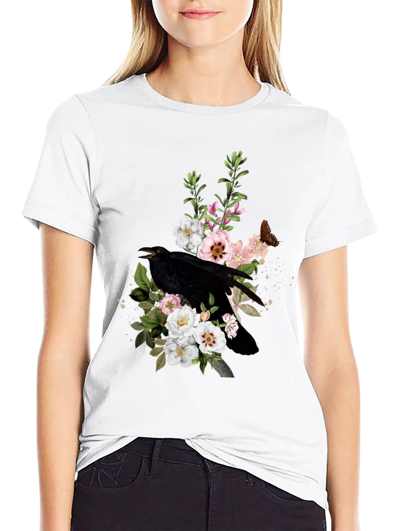 Raven & Floral Graphic T-Shirt