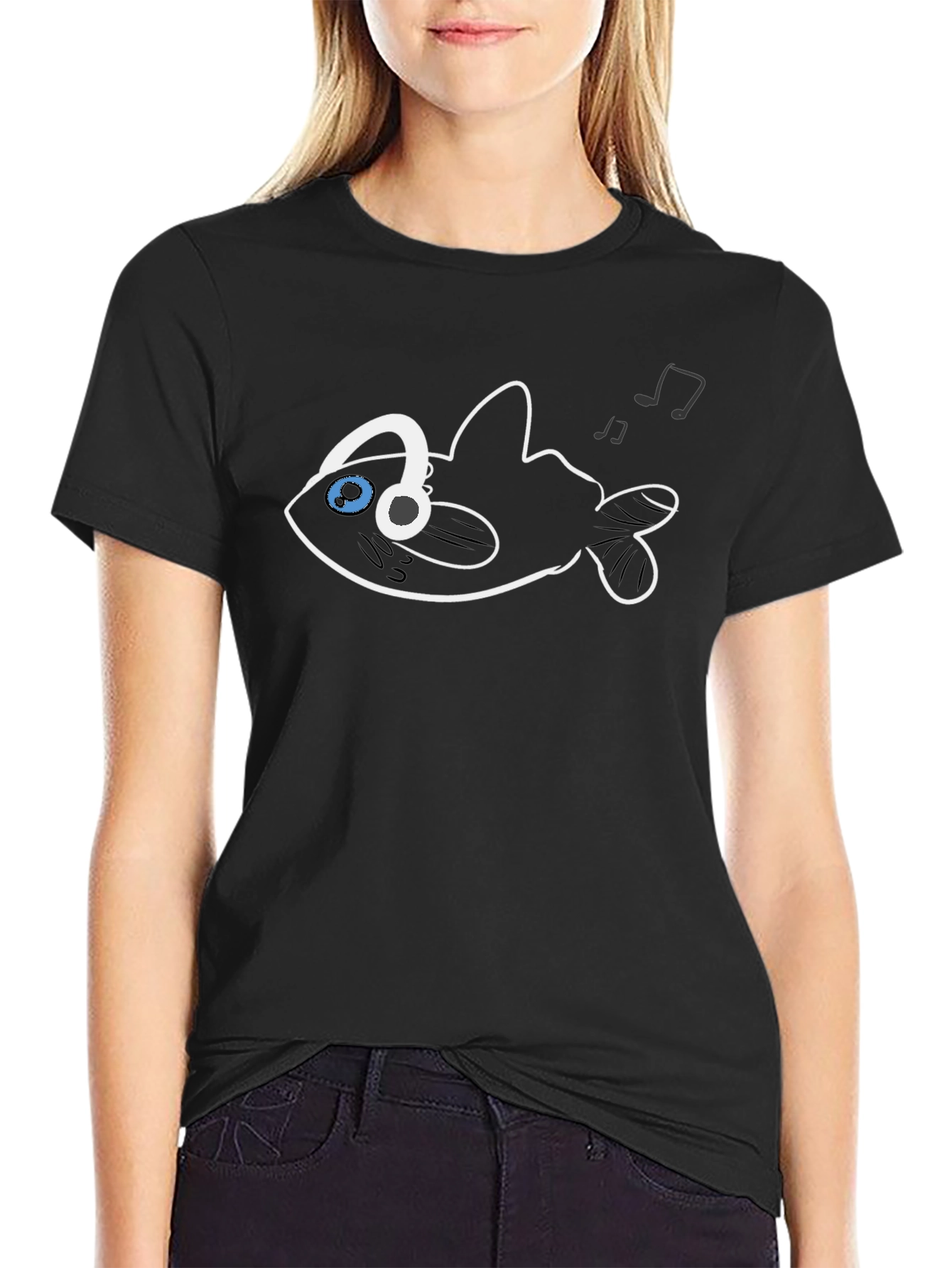 DJ Fish Graphic Tee - Black Cotton T-Shirt