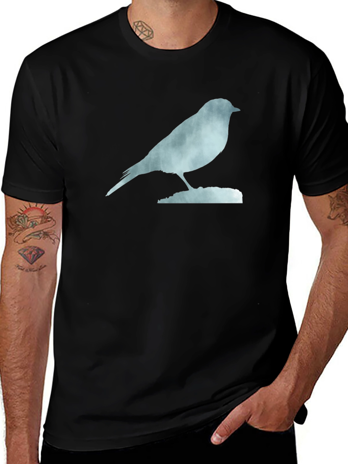 Bird Silhouette Graphic Tee - Soft Black Cotton