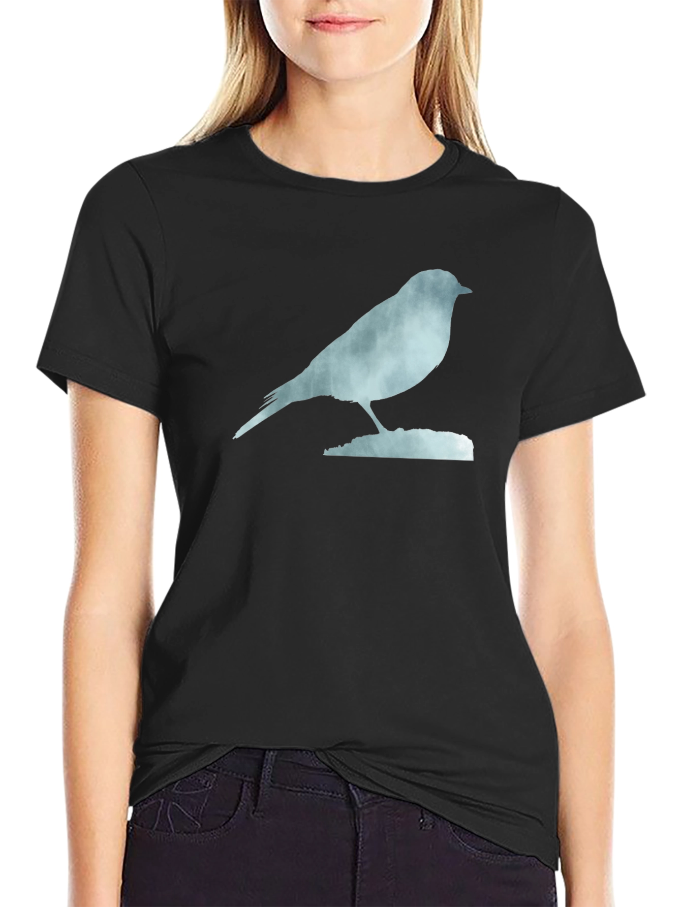Bird Silhouette Graphic Tee - Soft Black Cotton