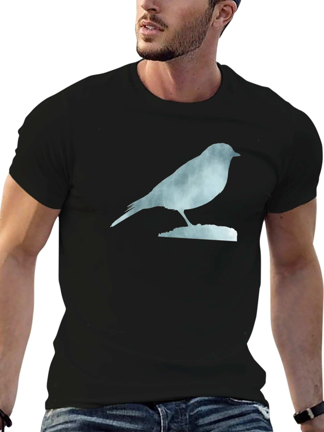 Bird Silhouette Graphic Tee - Soft Black Cotton