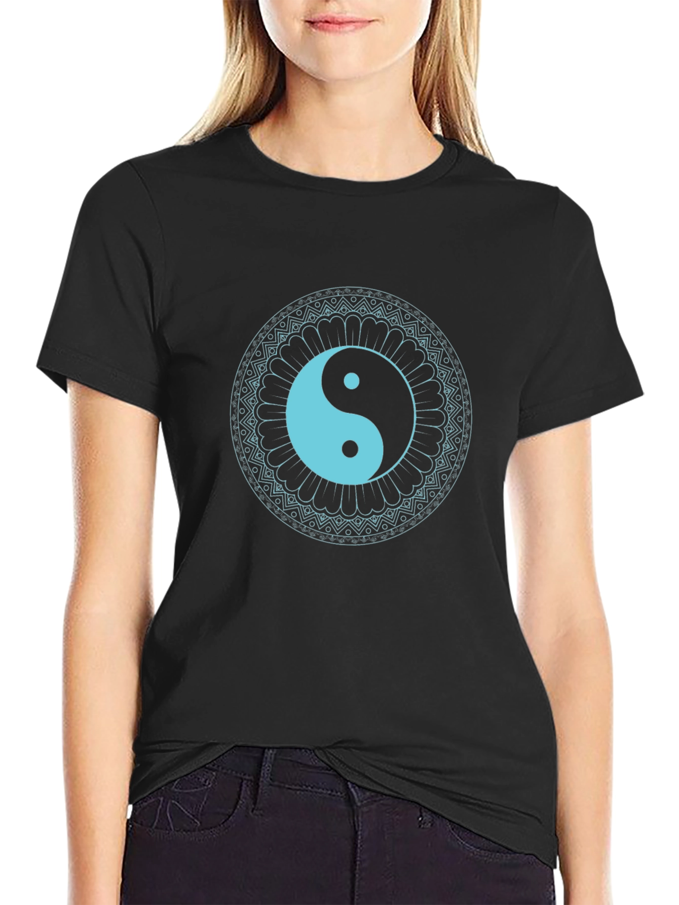 Yin Yang Mandala Graphic Tee - Black