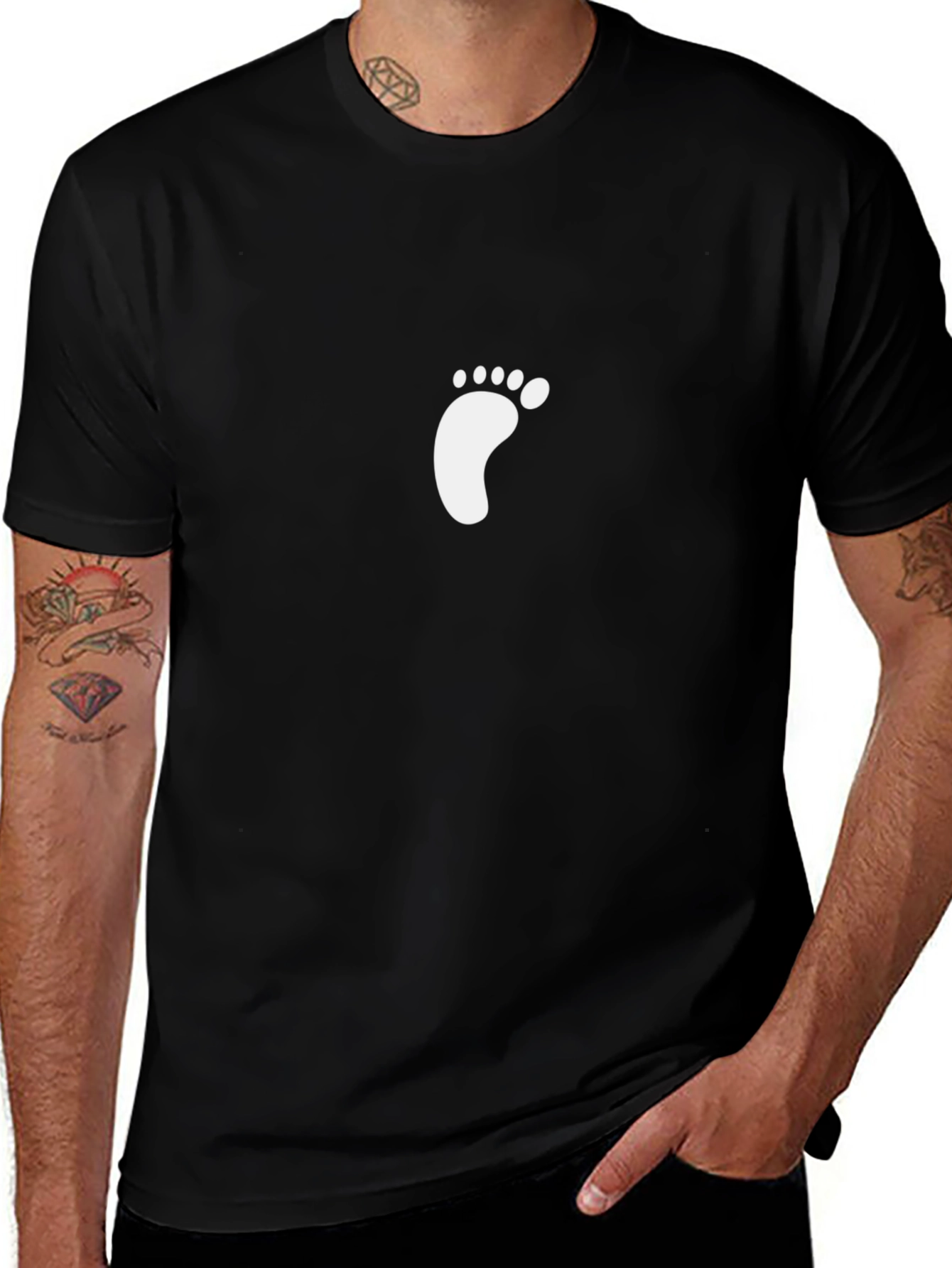 Black T-Shirt with Footprint Design