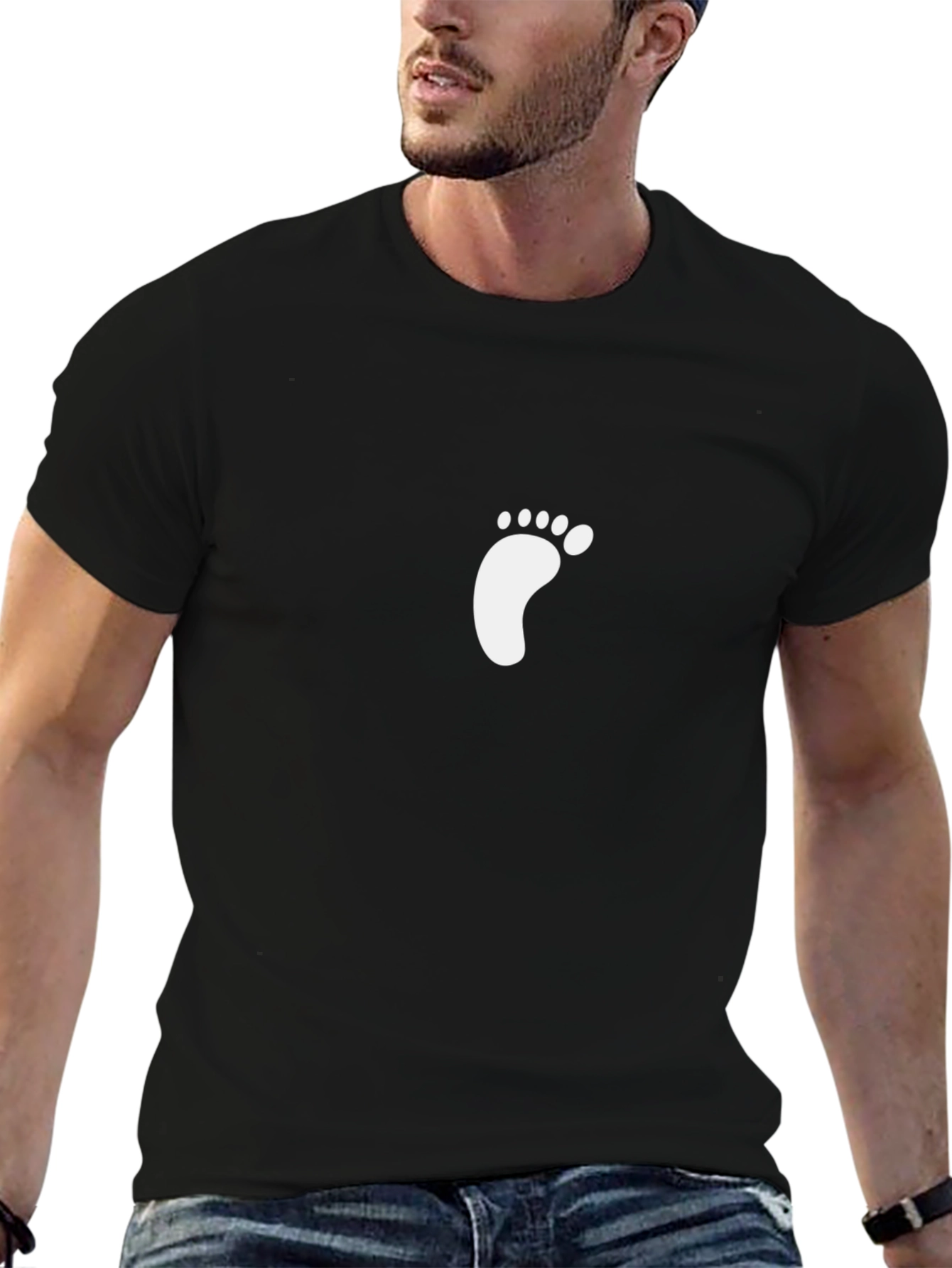 Black T-Shirt with Footprint Design