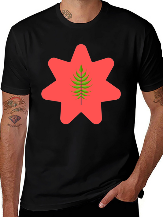 Black Graphic Tee - Red Star & Green Leaf