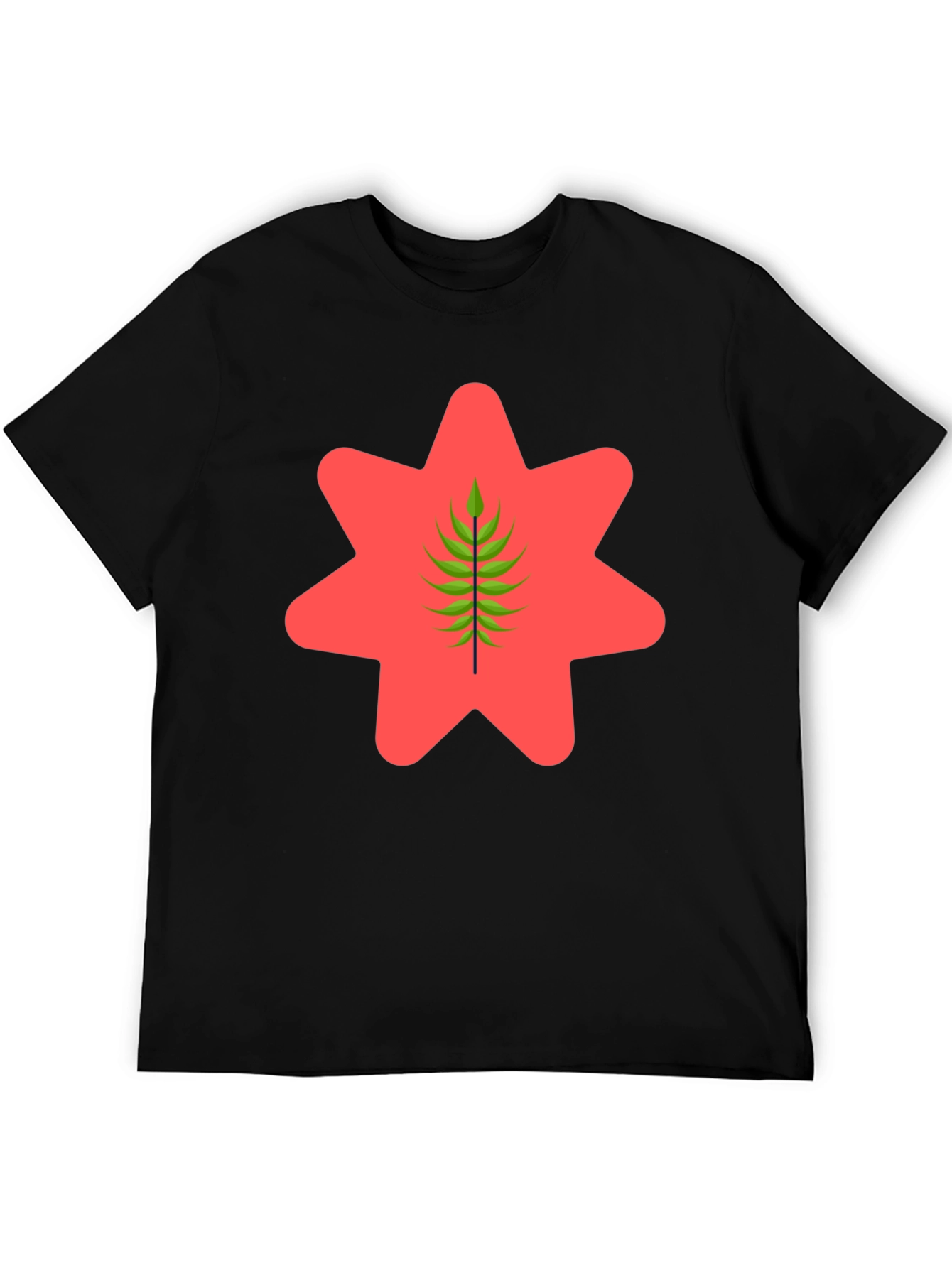 Black Graphic Tee - Red Star & Green Leaf