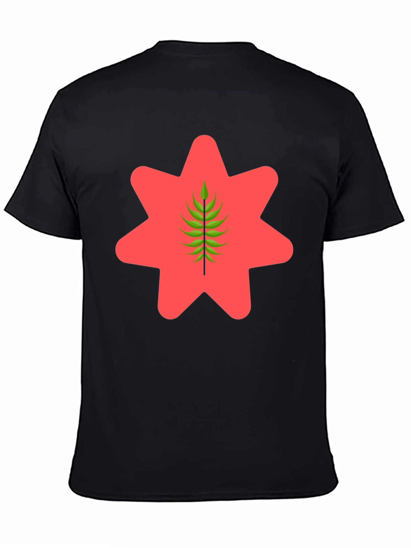 Black Graphic Tee - Red Star & Green Leaf