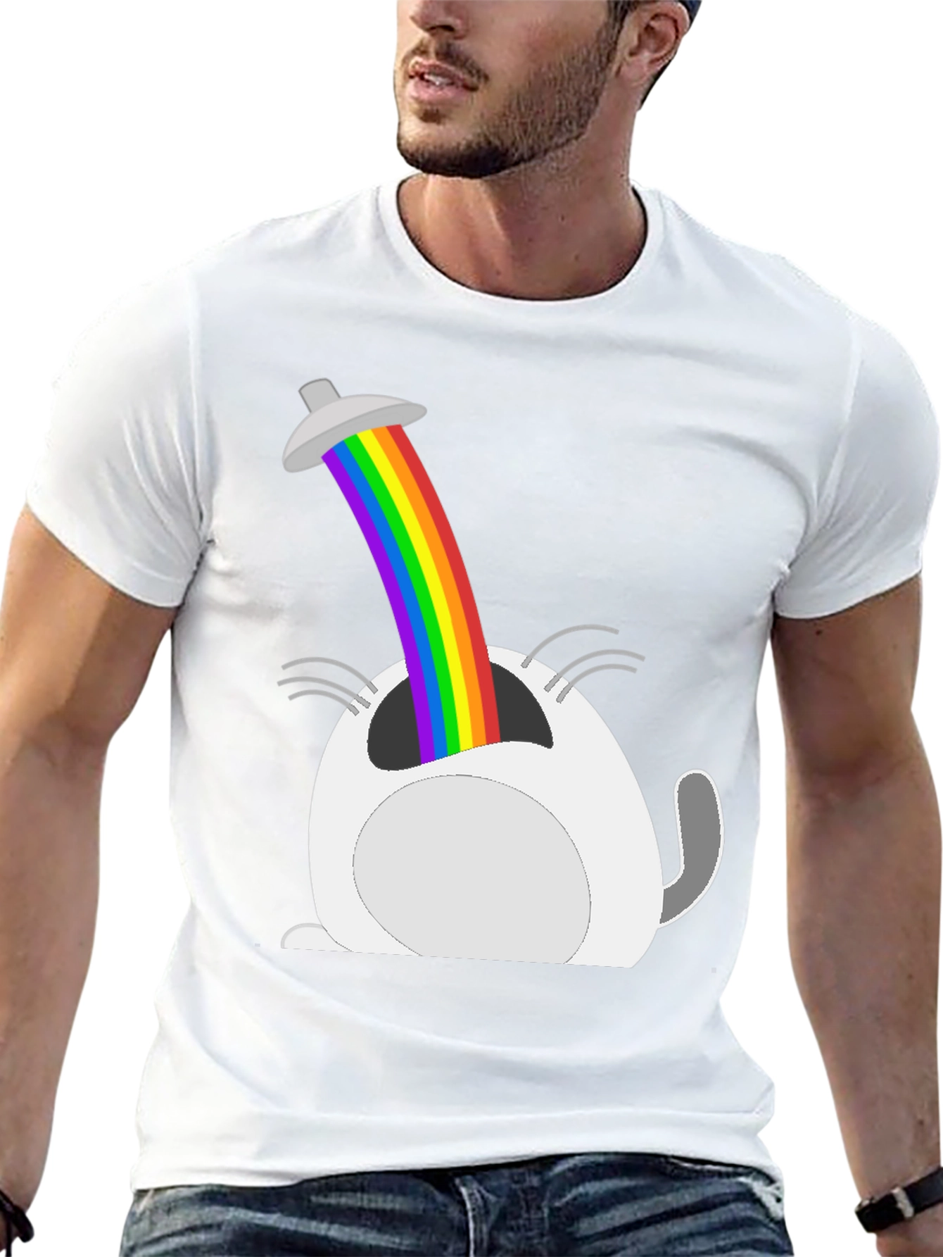 Funny Cat Rainbow UFO T-Shirt