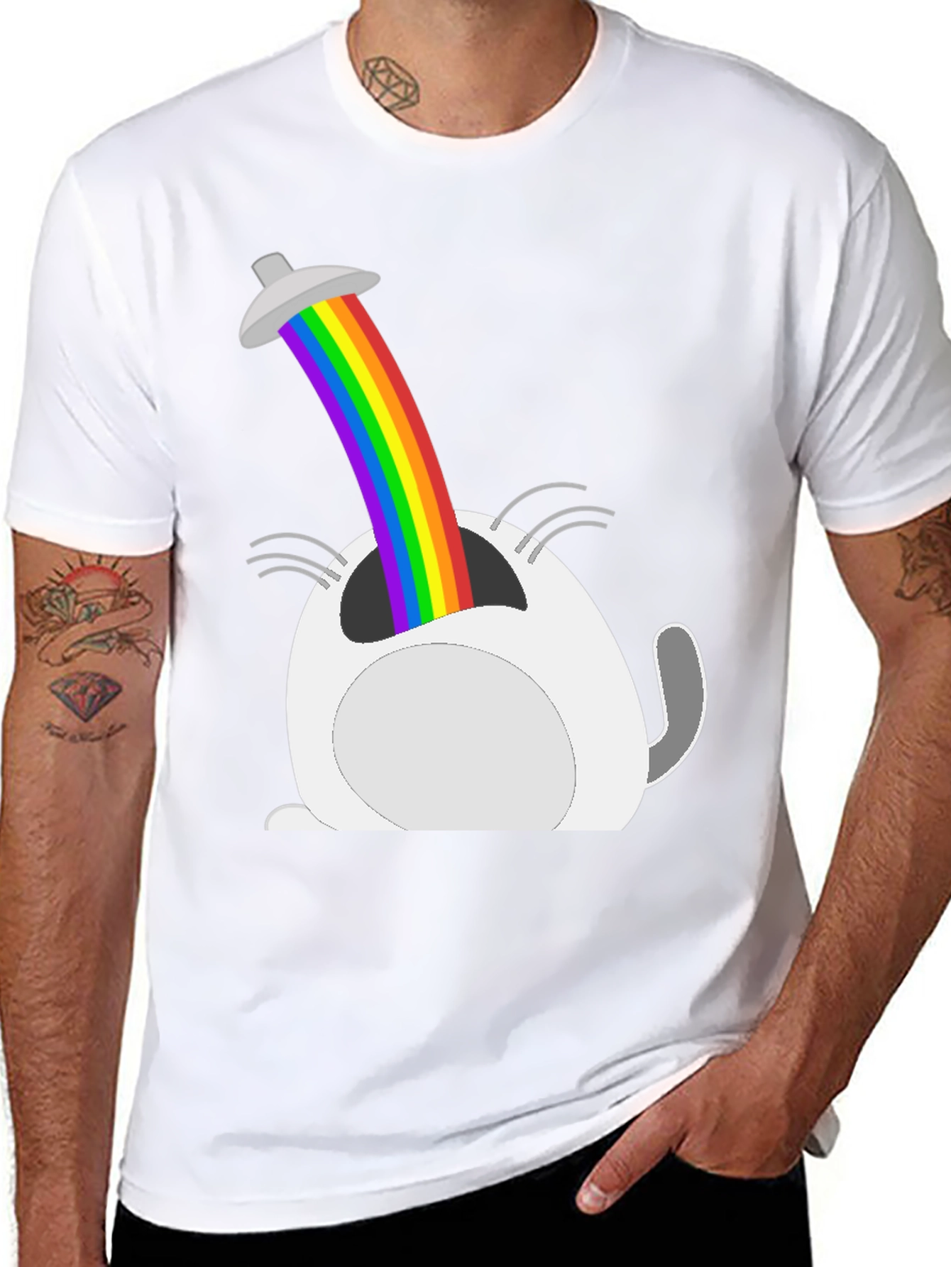 Funny Cat Rainbow UFO T-Shirt