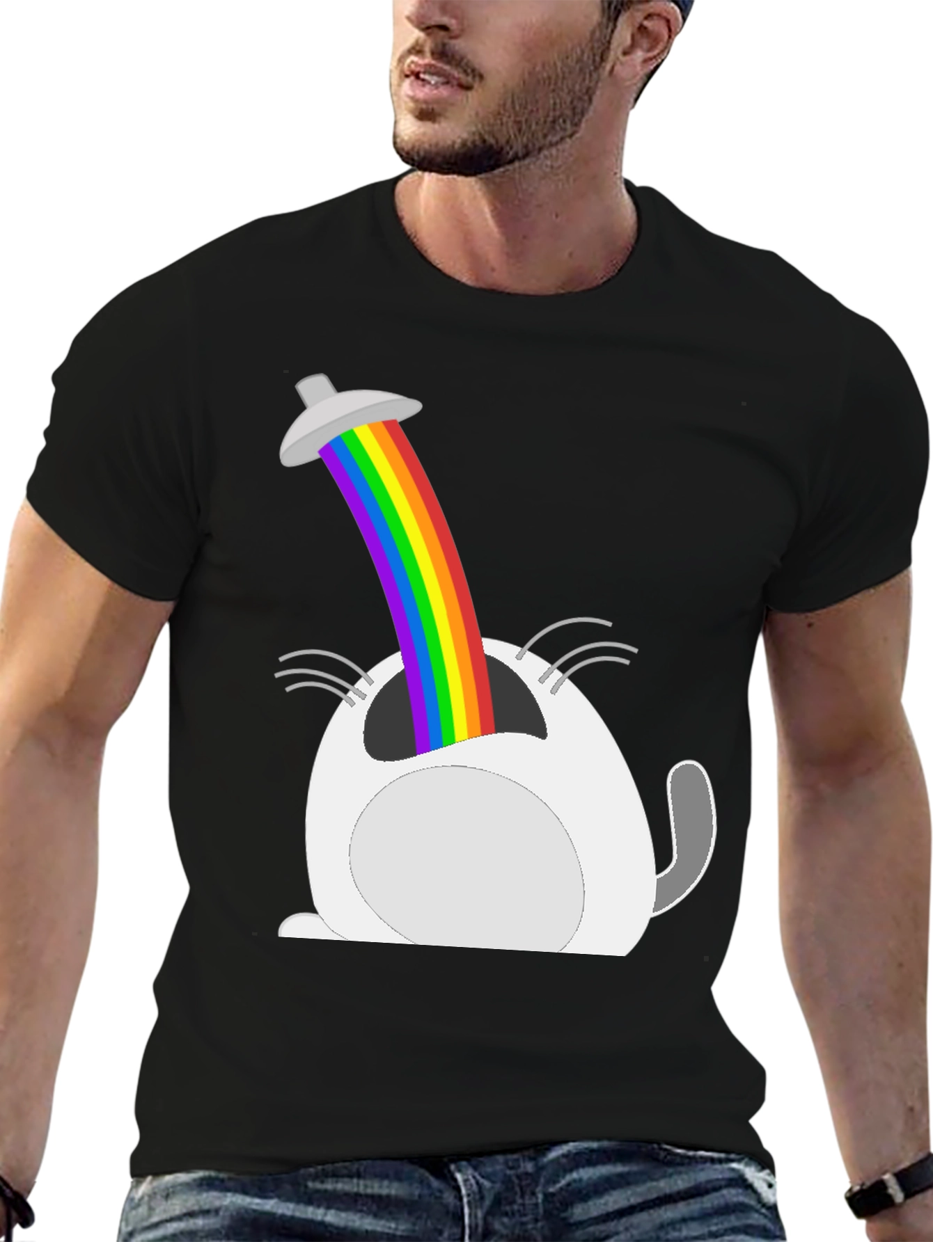 Funny Cat Rainbow UFO T-Shirt