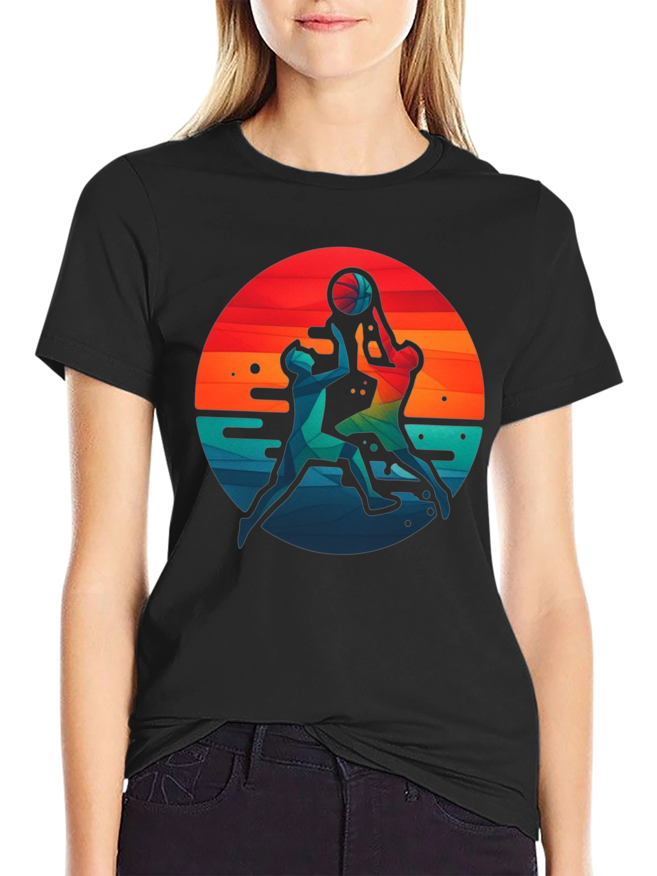 Basketball Graphic Tee - Retro Sunset Design