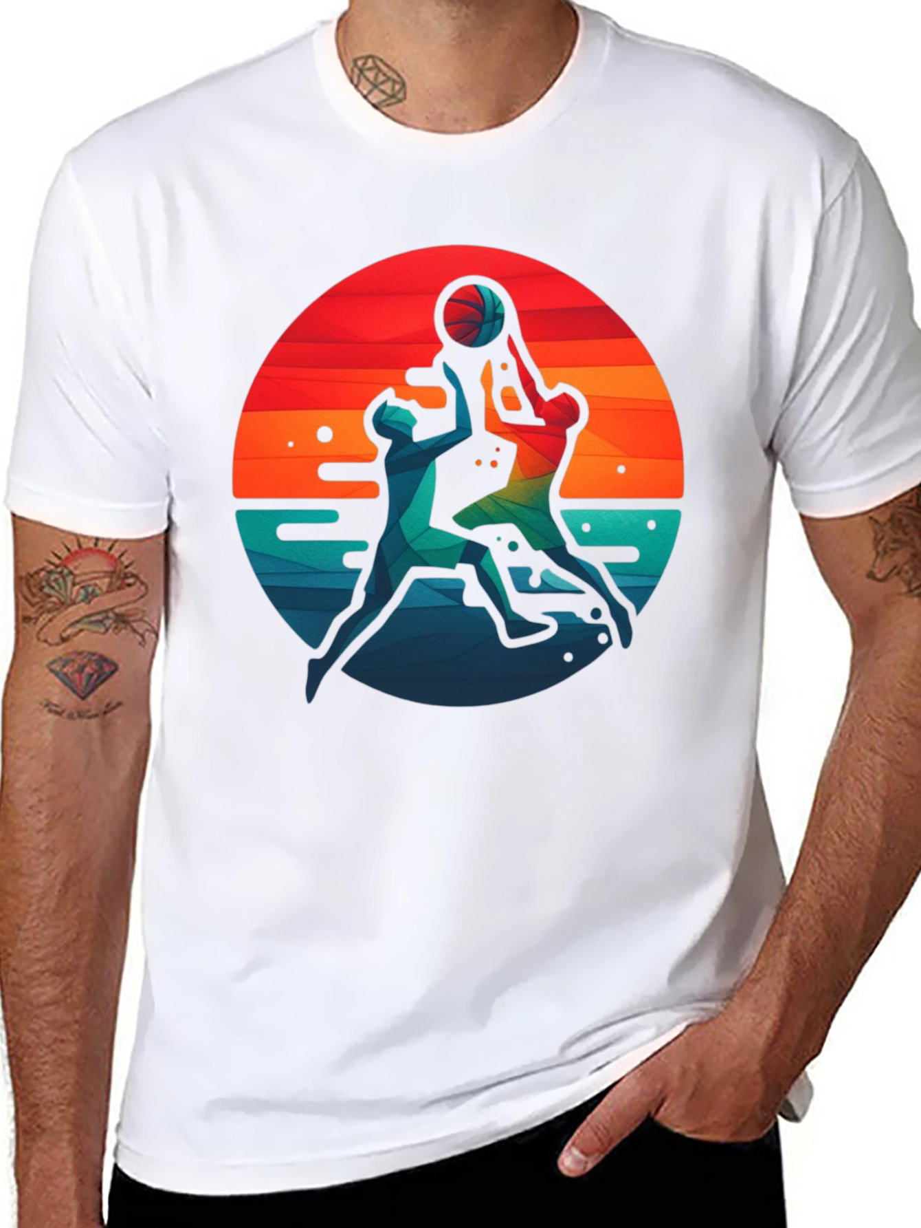 Basketball Graphic Tee - Retro Sunset Design