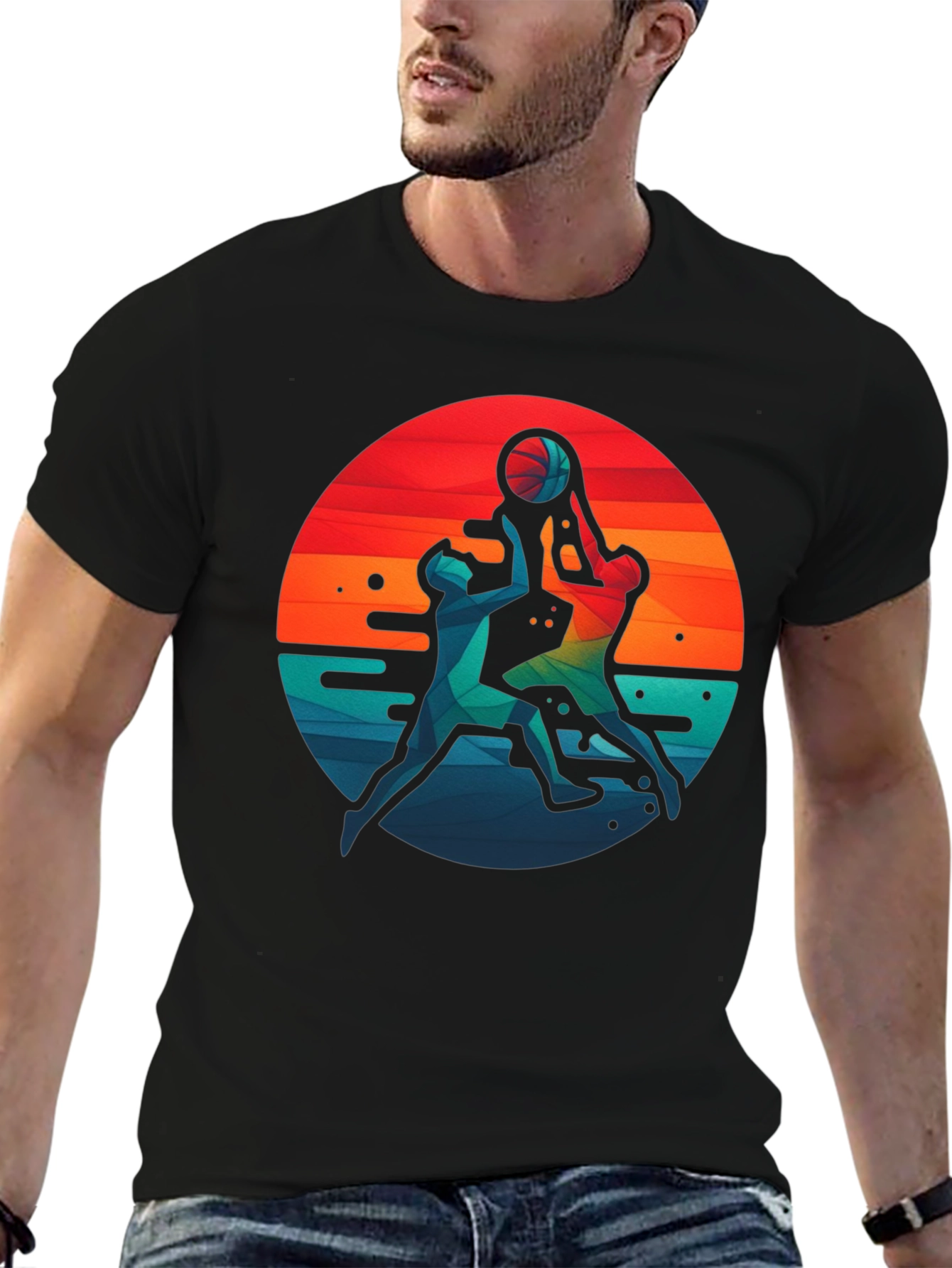 Basketball Graphic Tee - Retro Sunset Design