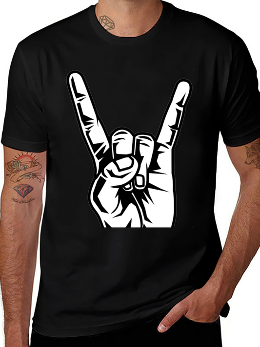 Rock On! Black Graphic Tee - Heavy Metal Hand Sign