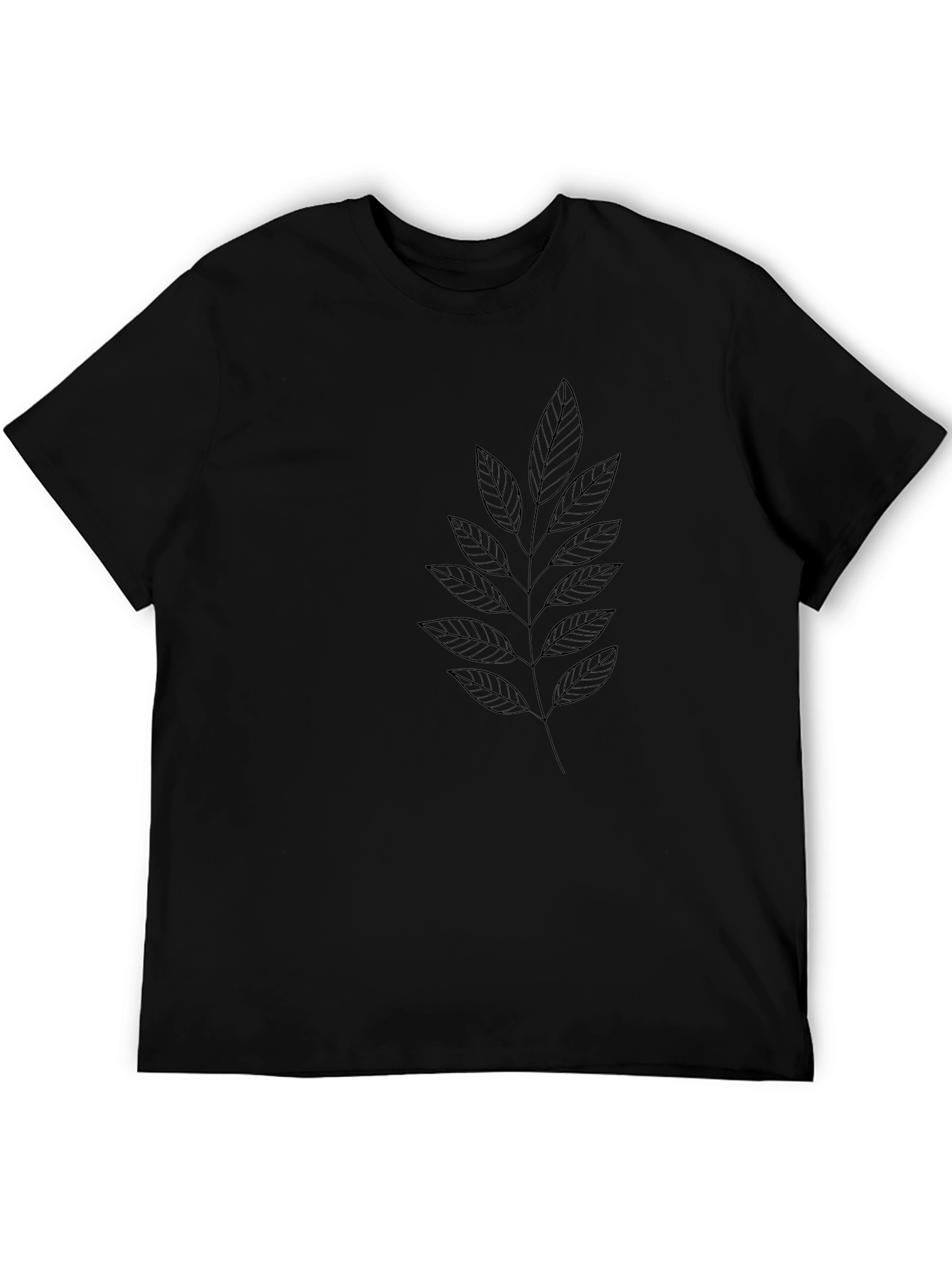 Minimalist Leaf Print Black T-Shirt