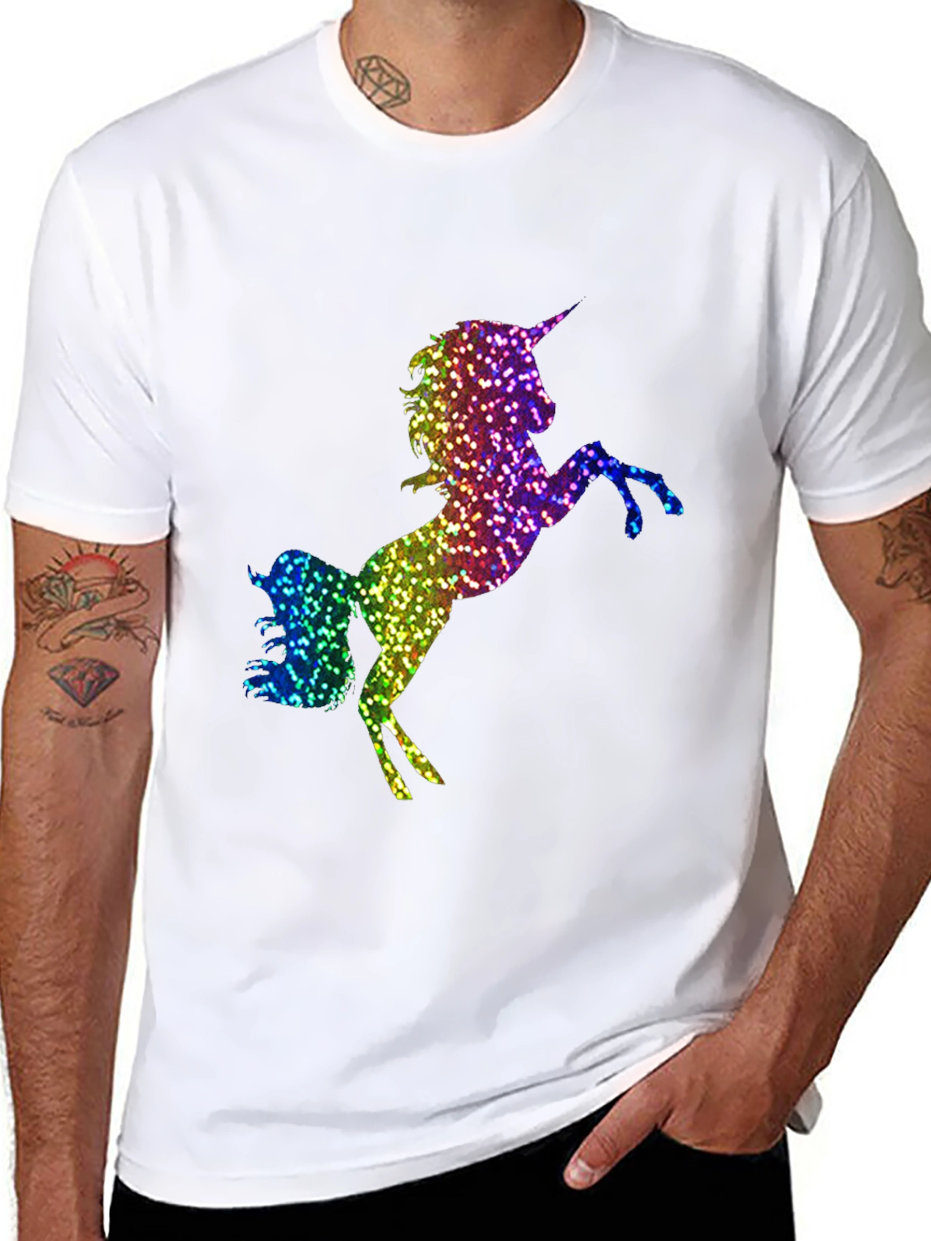Rainbow Glitter Unicorn Graphic T-Shirt