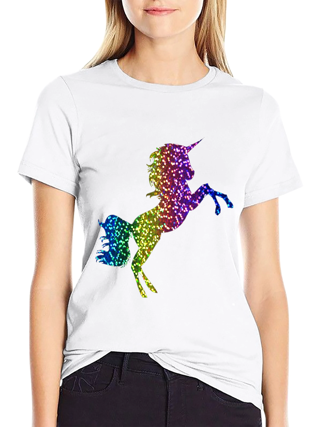 Rainbow Glitter Unicorn Graphic T-Shirt