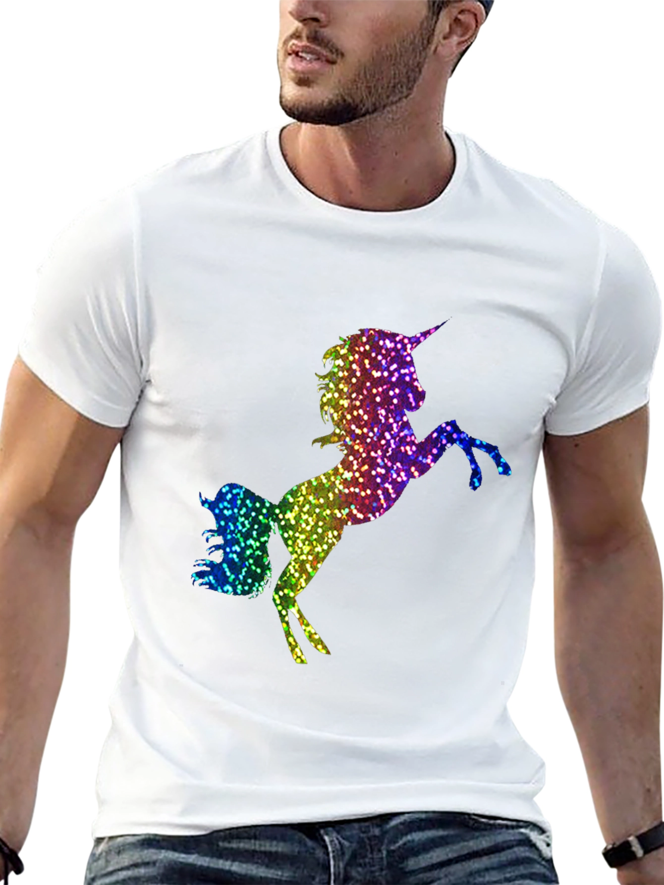 Rainbow Glitter Unicorn Graphic T-Shirt
