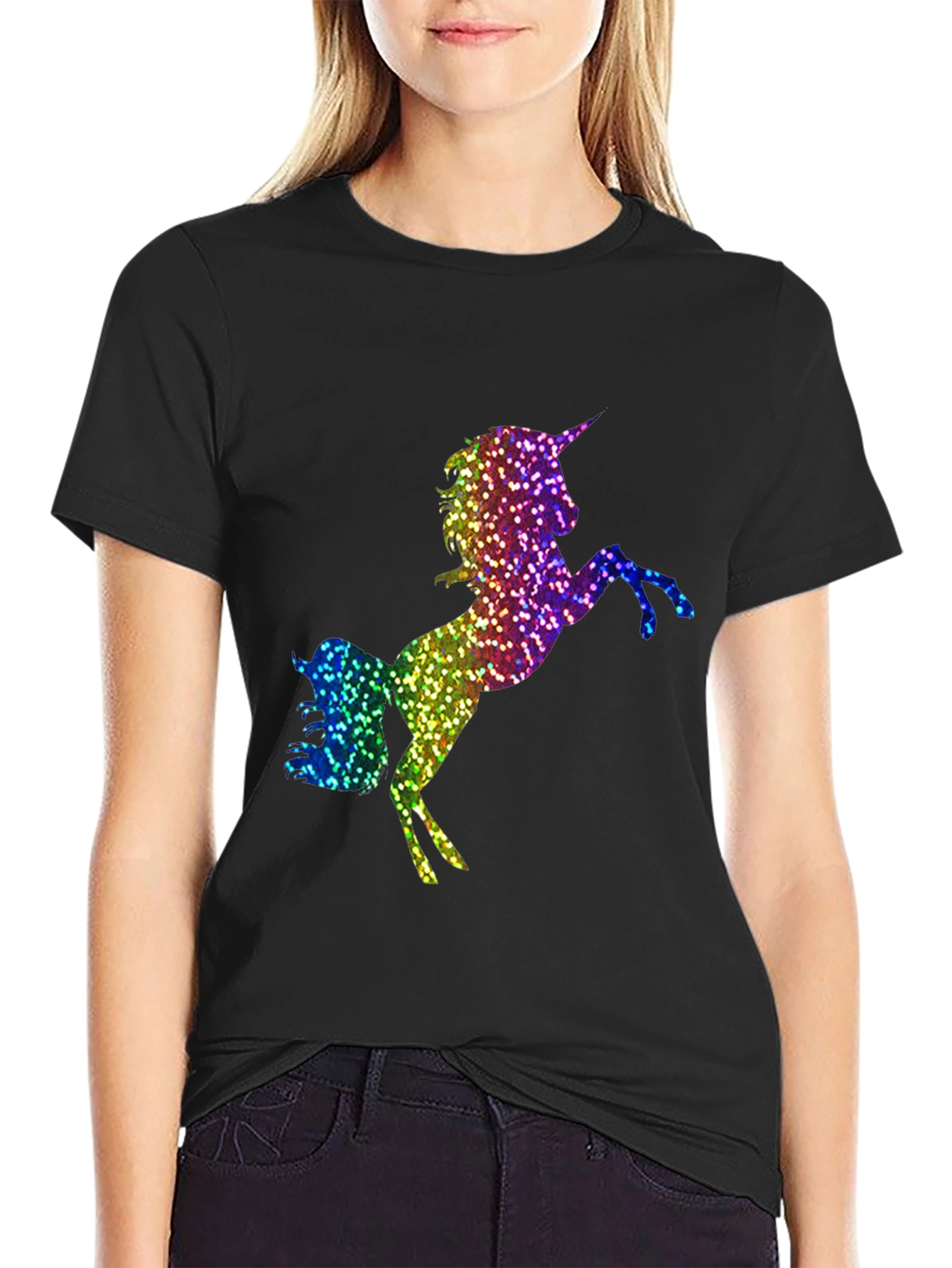 Rainbow Glitter Unicorn Graphic T-Shirt