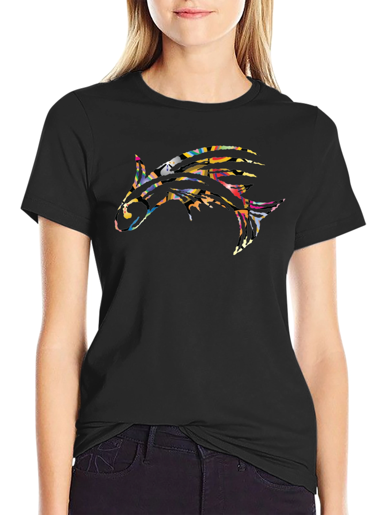Abstract Shark Graphic Black T-Shirt
