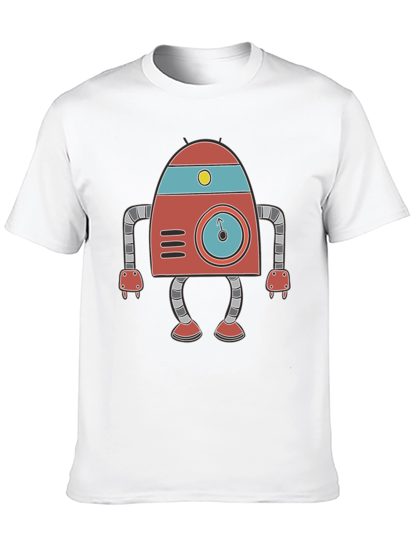 Retro Robot Graphic Tee - Black Cotton T-Shirt