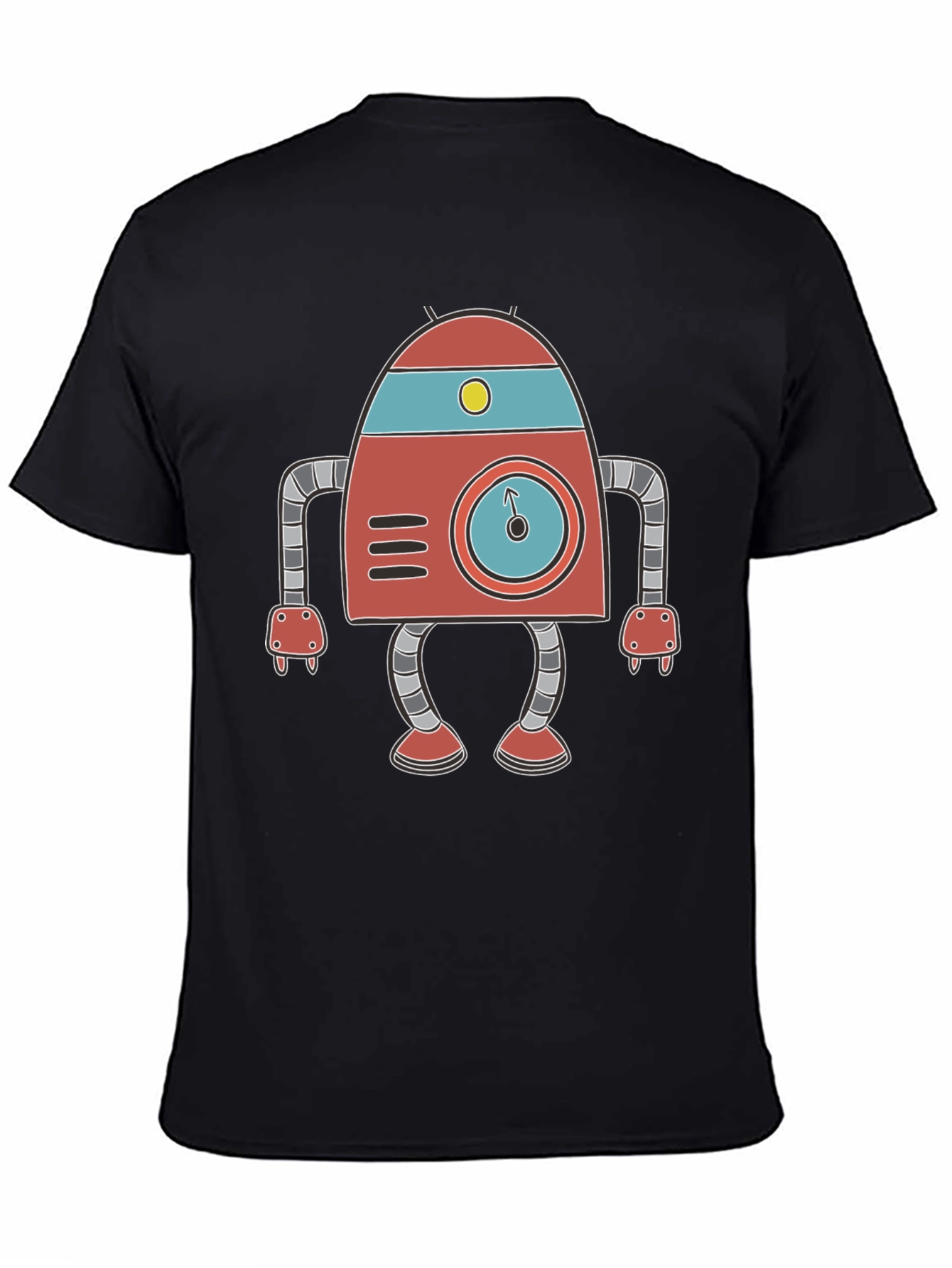 Retro Robot Graphic Tee - Black Cotton T-Shirt