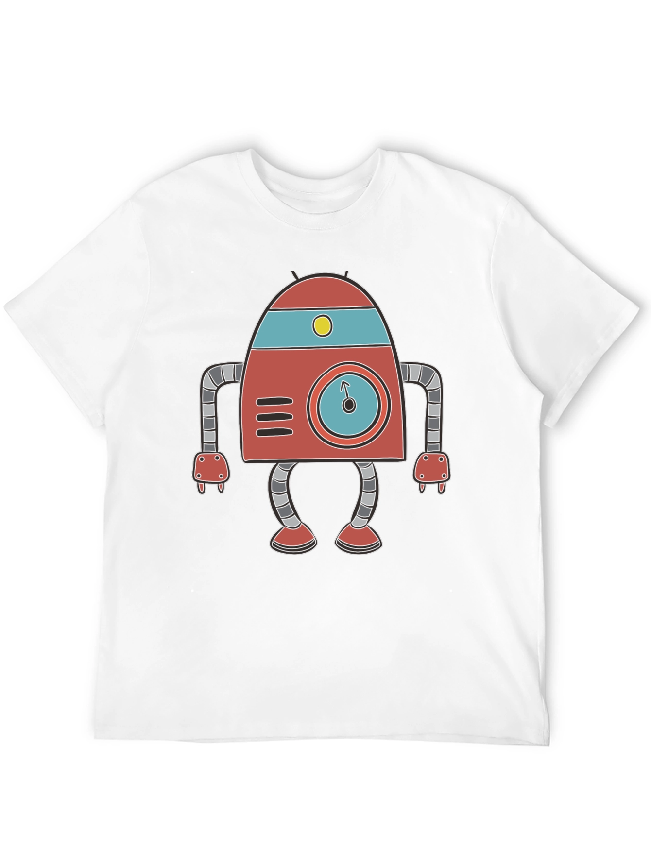 Retro Robot Graphic Tee - Black Cotton T-Shirt
