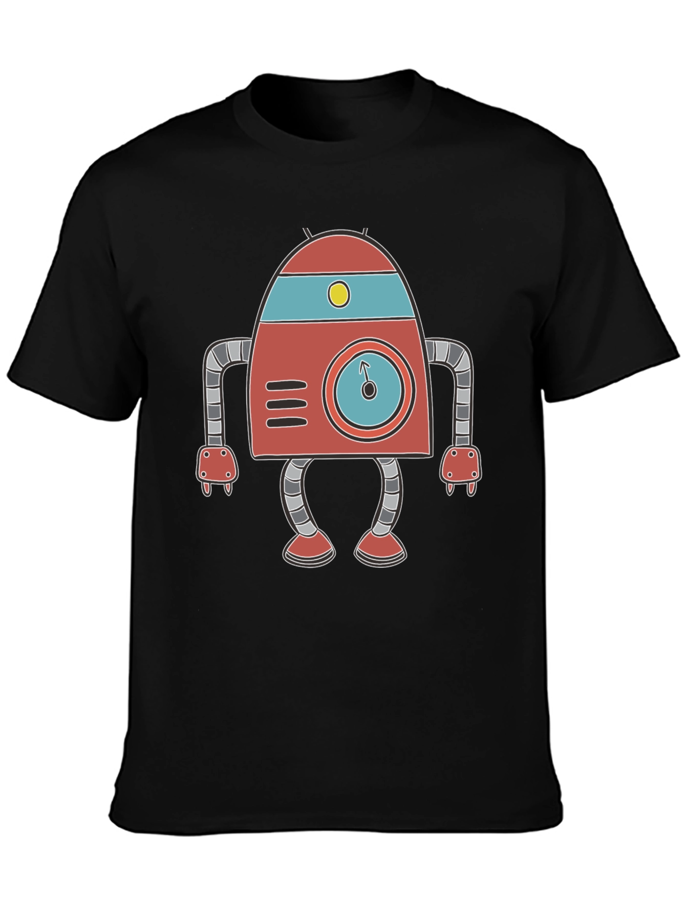 Retro Robot Graphic Tee - Black Cotton T-Shirt
