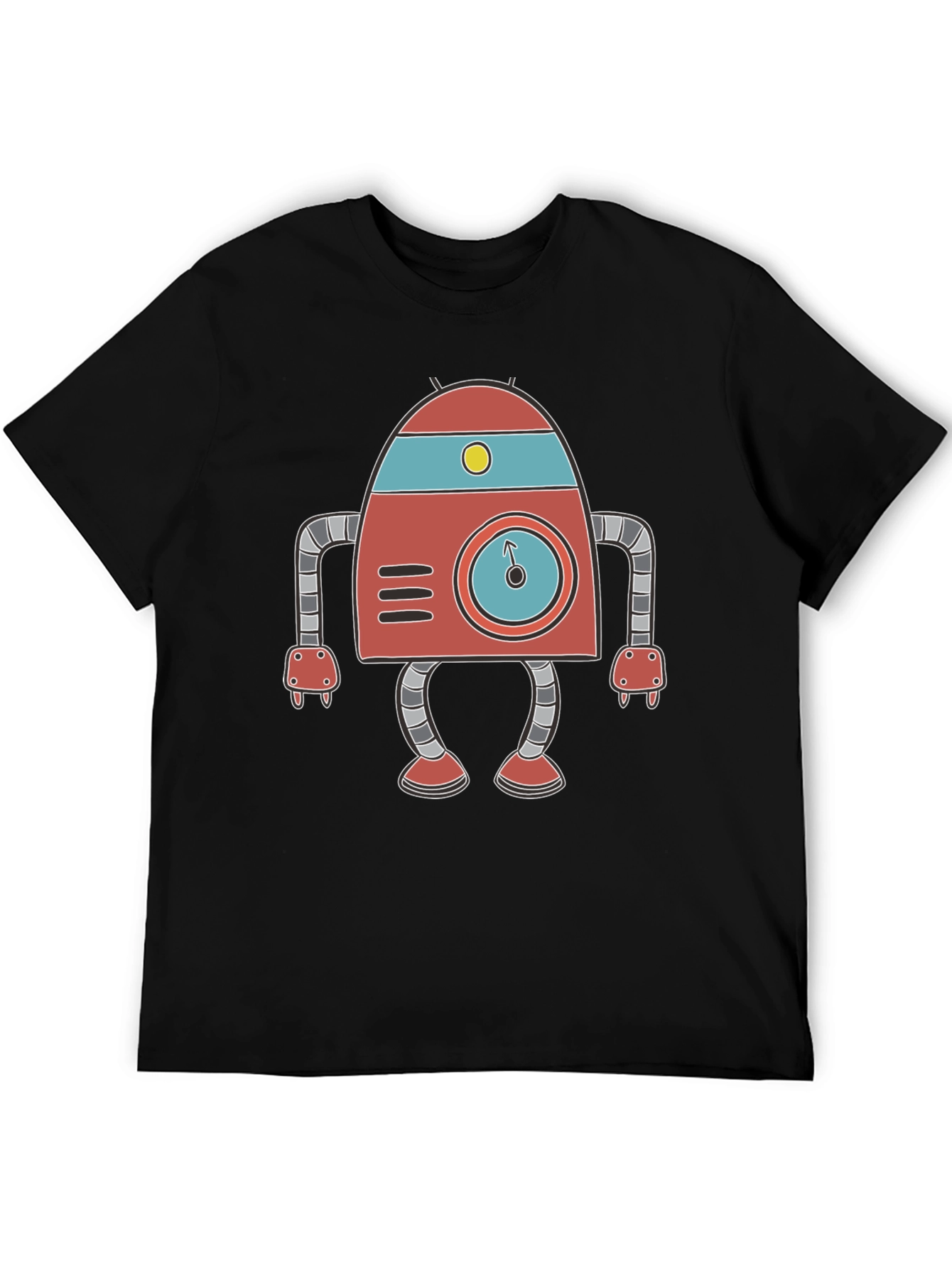 Retro Robot Graphic Tee - Black Cotton T-Shirt