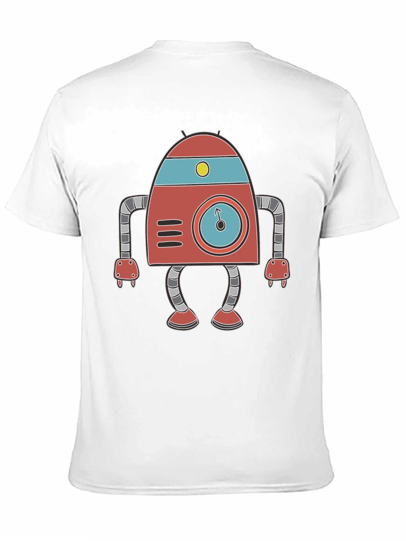 Retro Robot Graphic Tee - Black Cotton T-Shirt