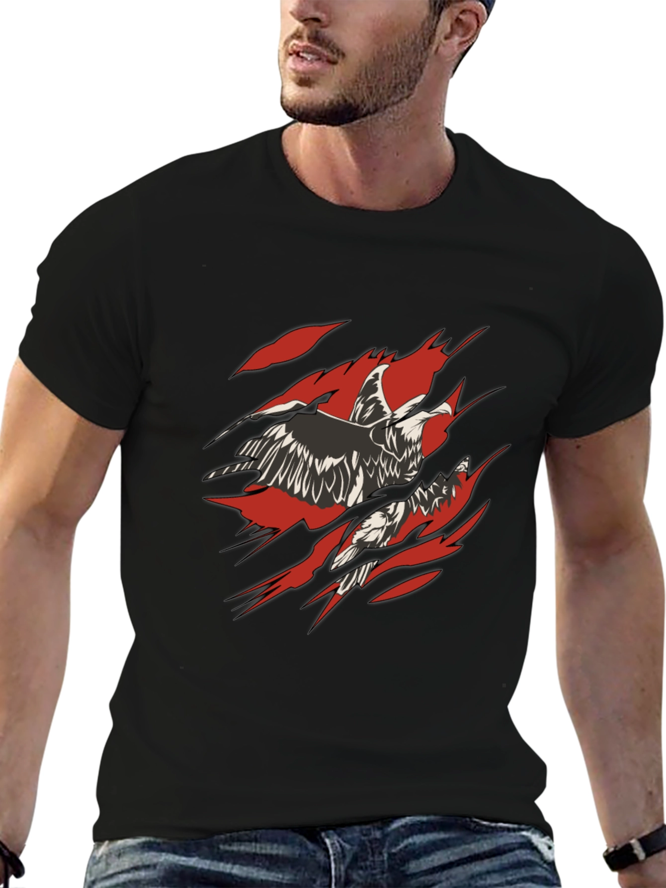 Ripped Eagle Graphic Tee - Black