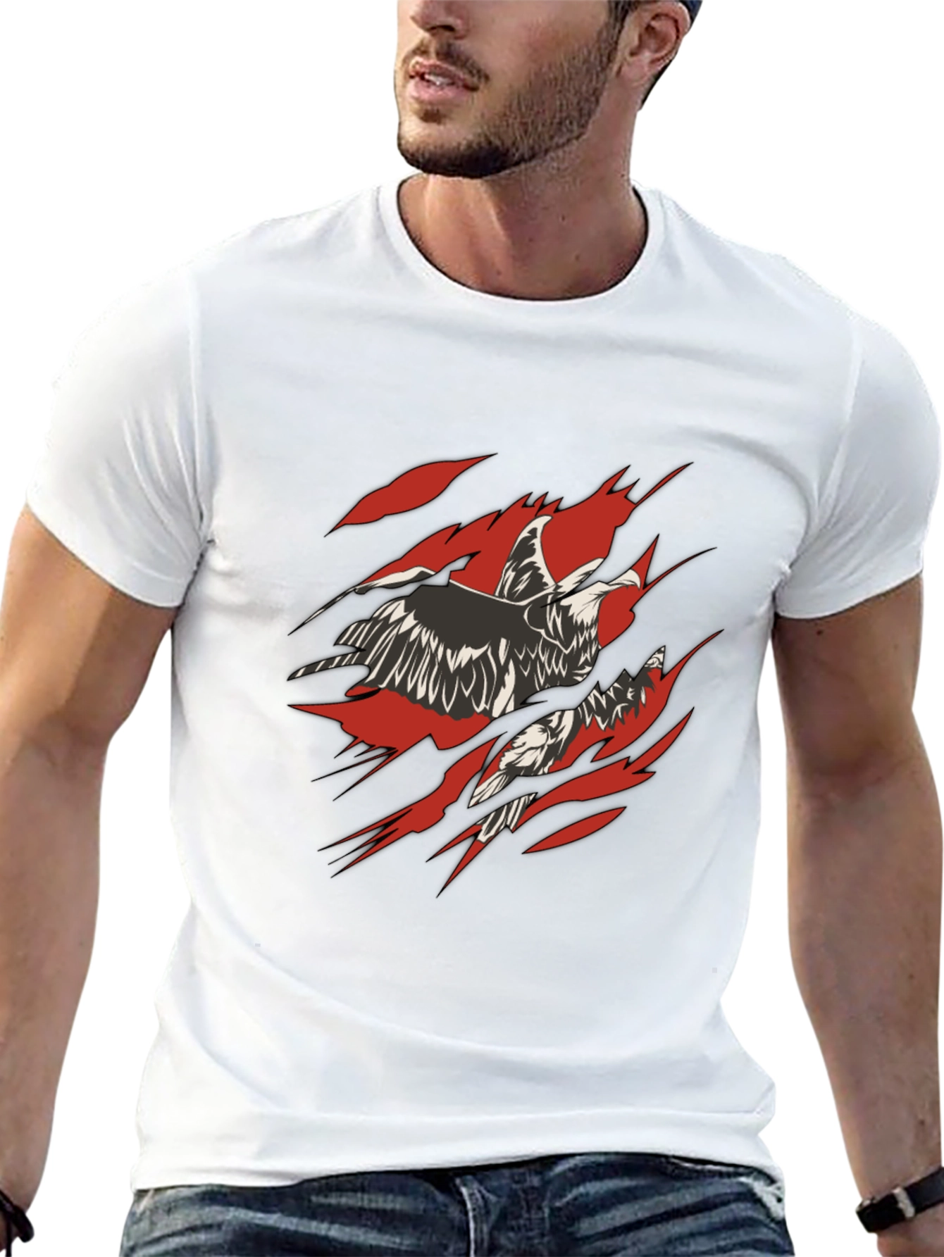 Ripped Eagle Graphic Tee - Black