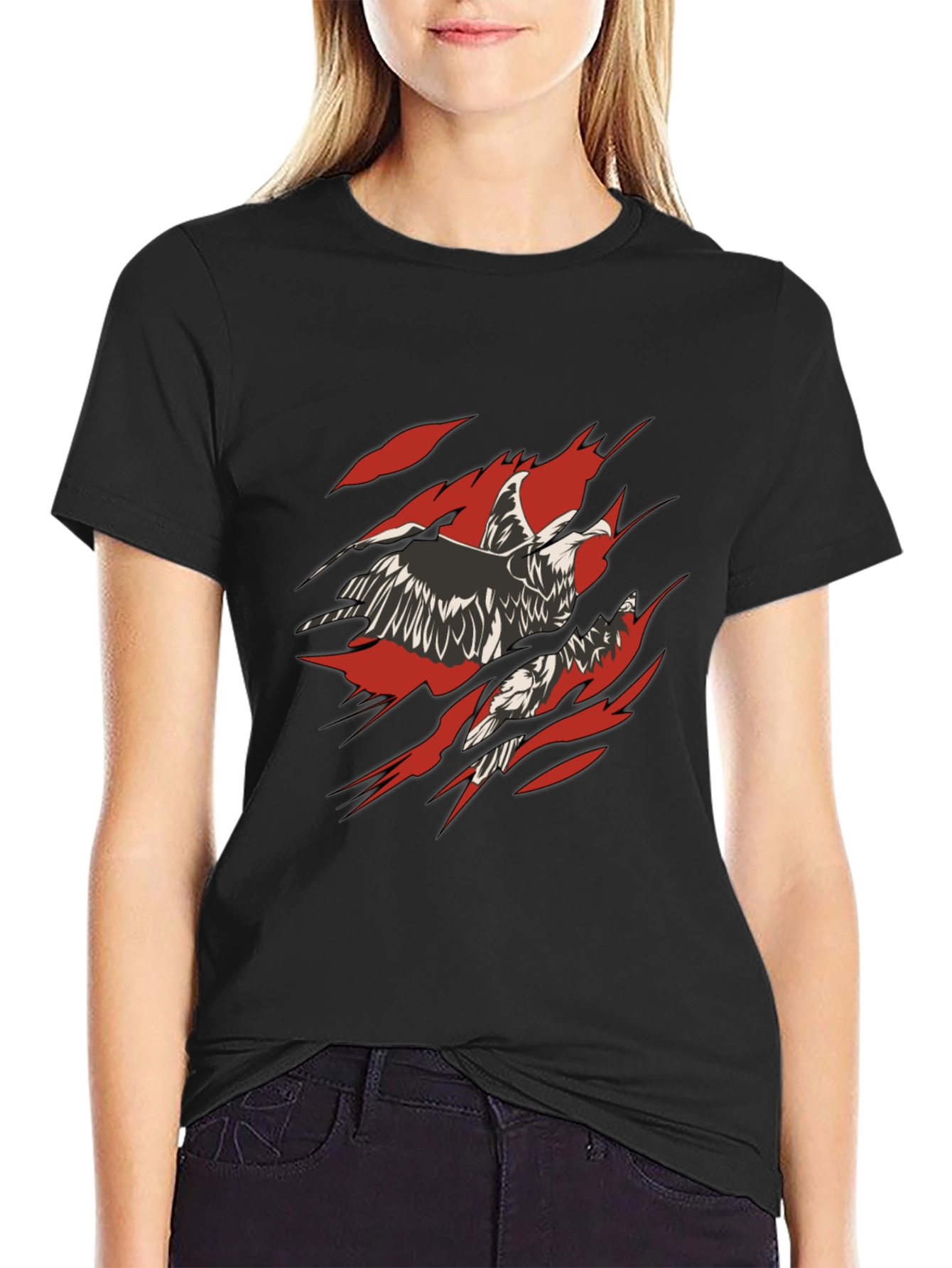 Ripped Eagle Graphic Tee - Black