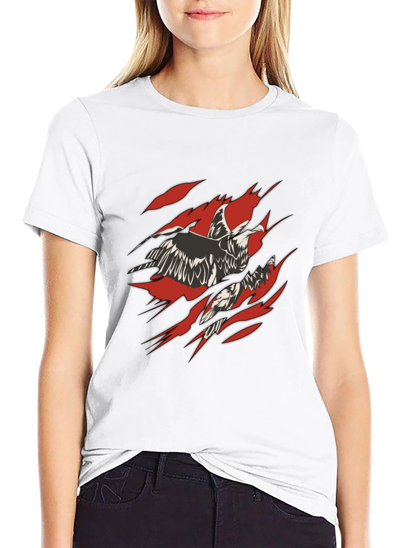 Ripped Eagle Graphic Tee - Black