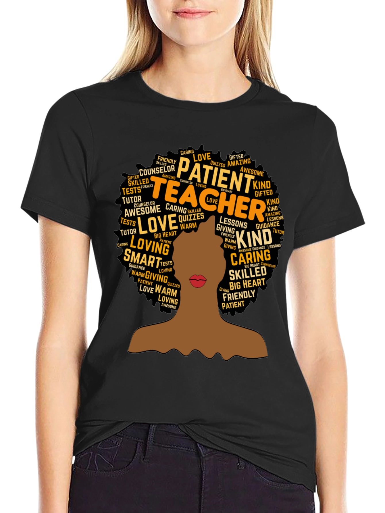 Teacher Word Art T-Shirt - Black