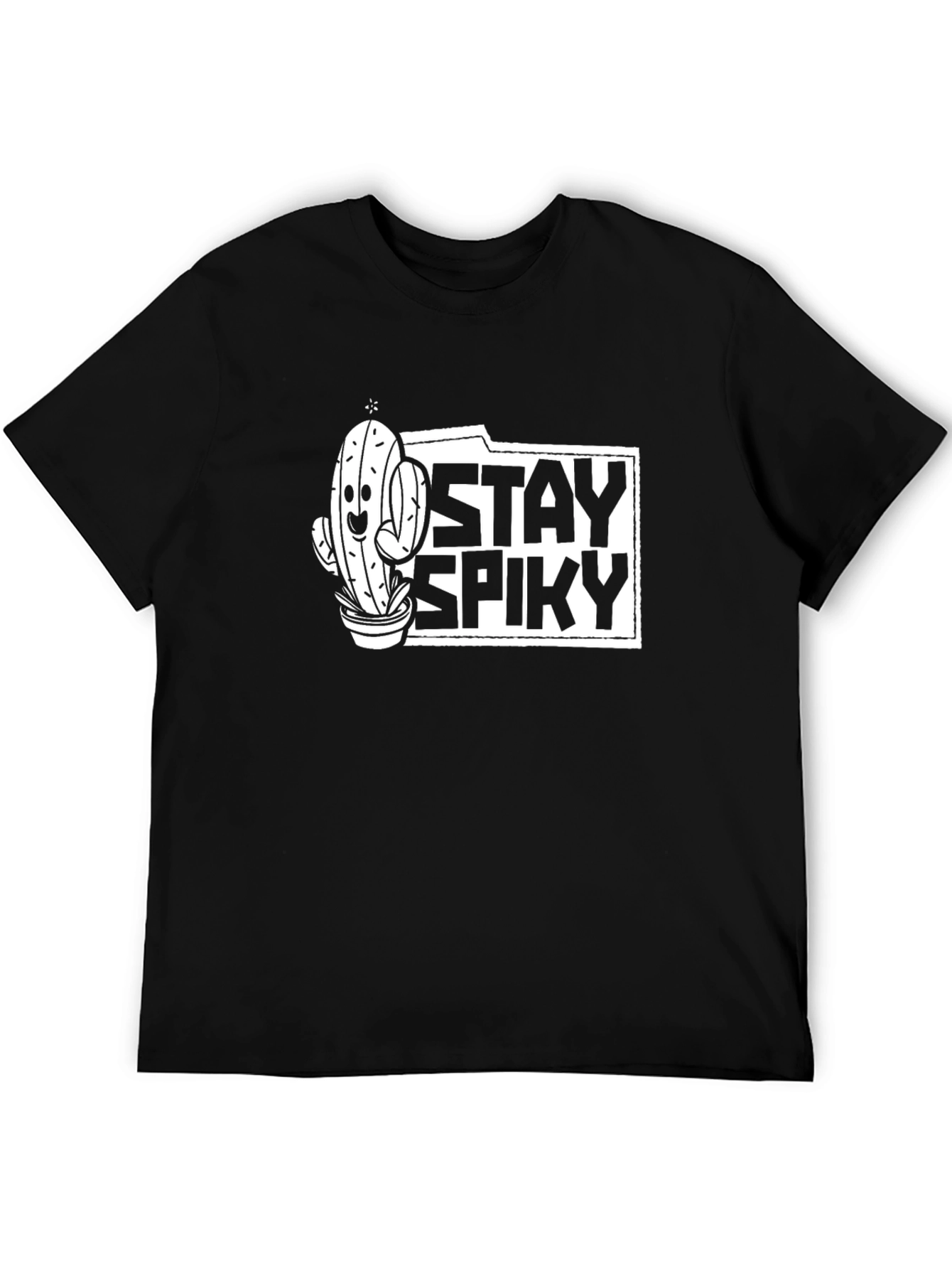 Stay Spiky Cactus Graphic Tee - Black Cotton T-Shirt