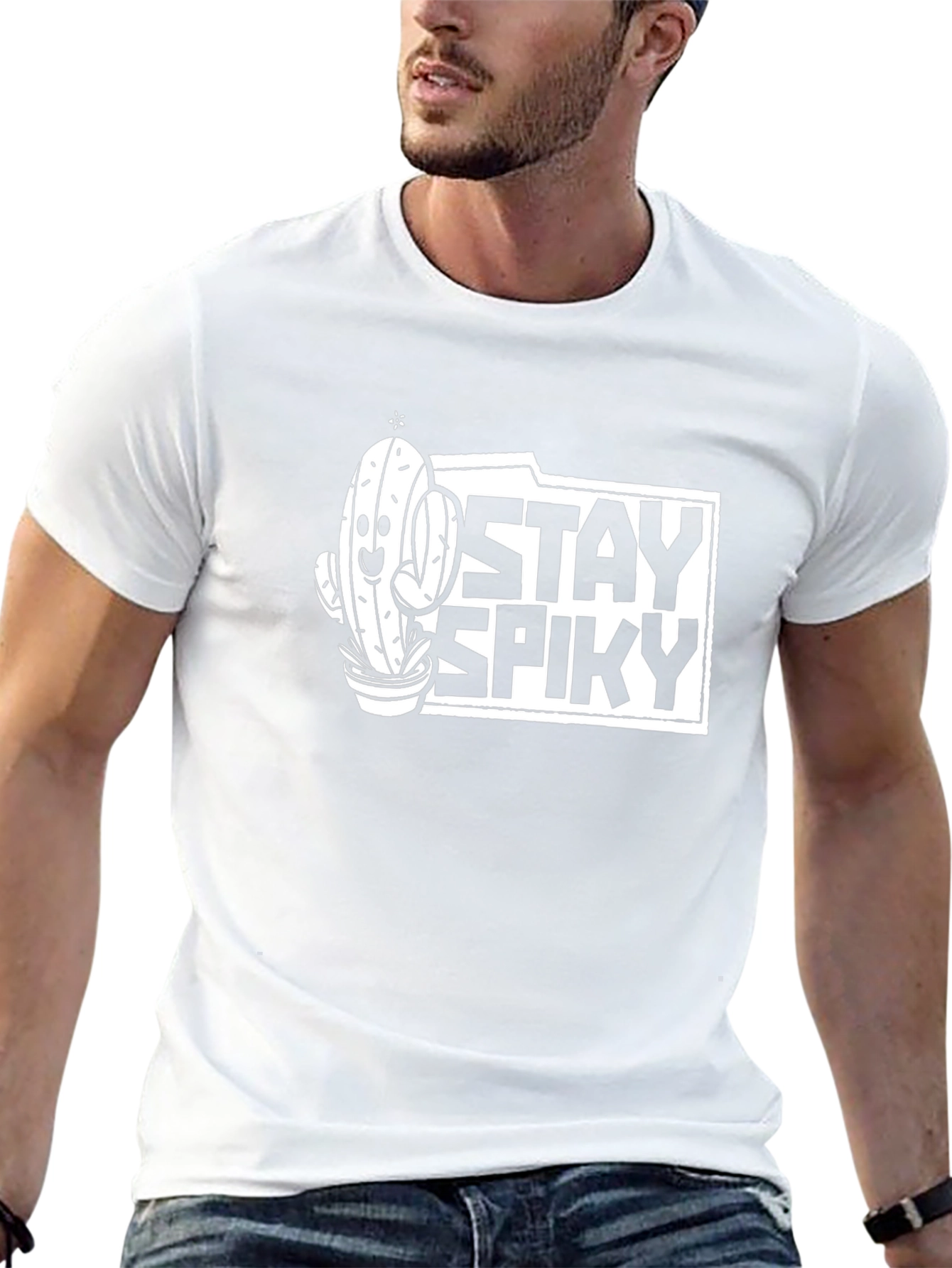 Stay Spiky Cactus Graphic Tee - Black Cotton T-Shirt