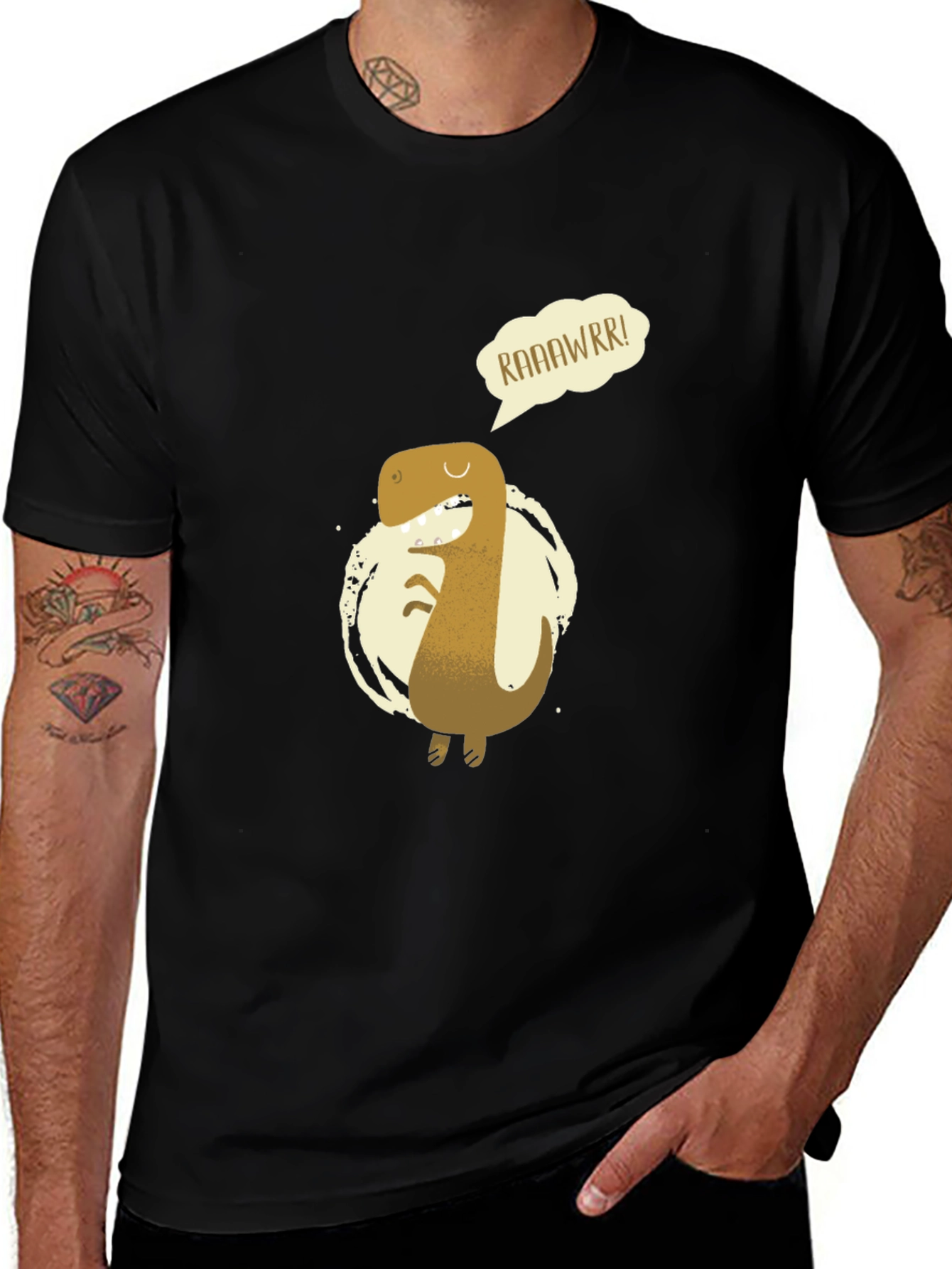 Roaring Dino Graphic Tee - Black Cotton T-Shirt