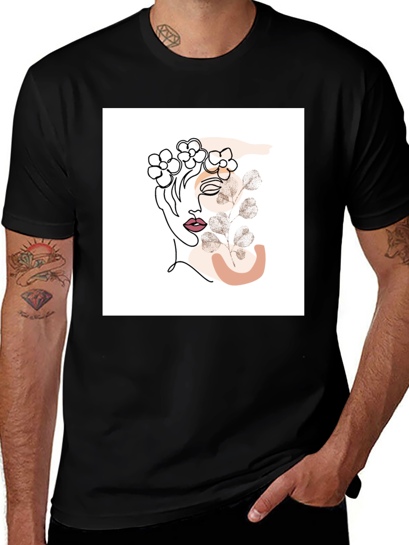 Abstract Floral Woman Graphic Black T-Shirt