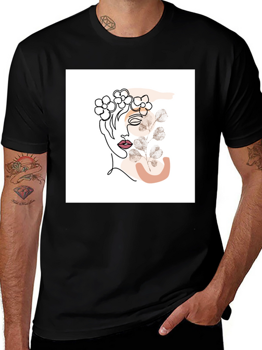 Abstract Floral Woman Graphic Black T-Shirt