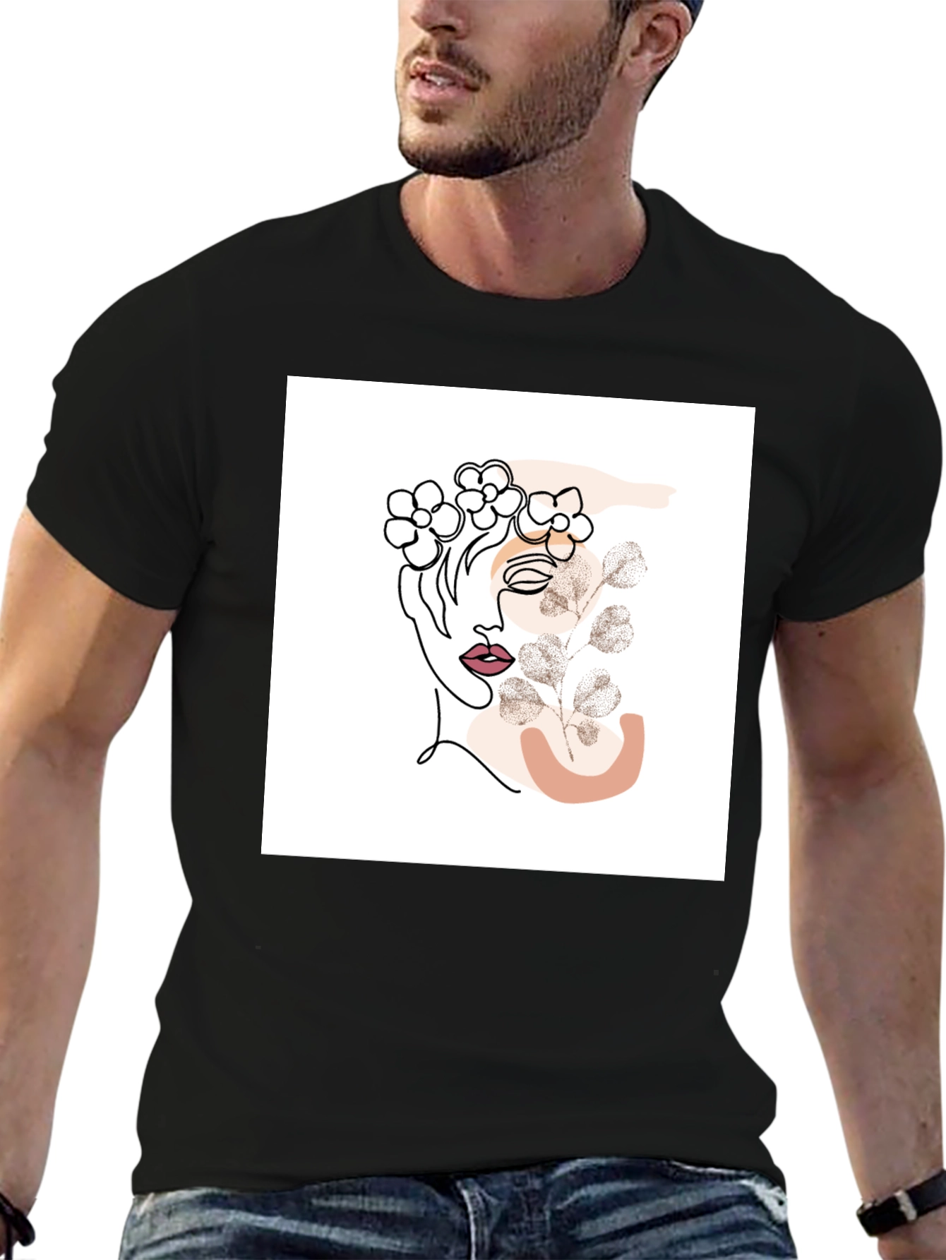 Abstract Floral Woman Graphic Black T-Shirt