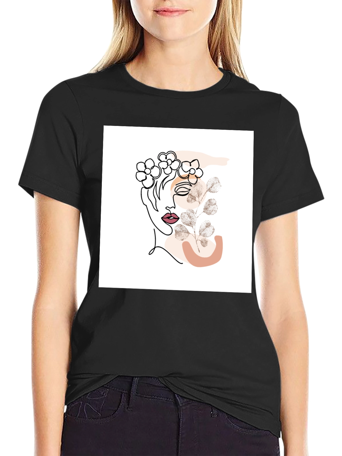 Abstract Floral Woman Graphic Black T-Shirt