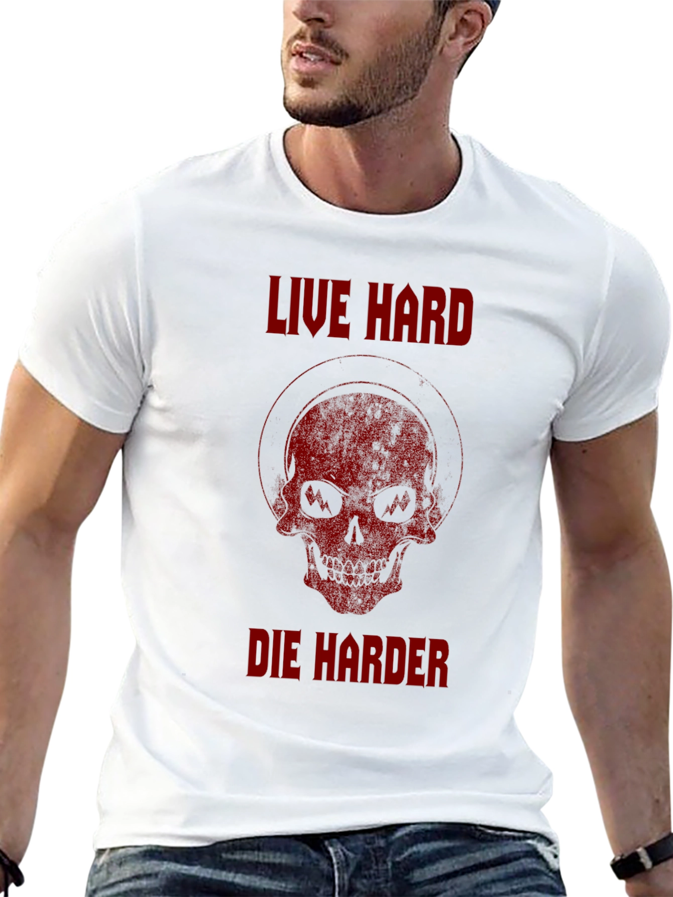 Live Hard Die Harder Skull Graphic T-Shirt