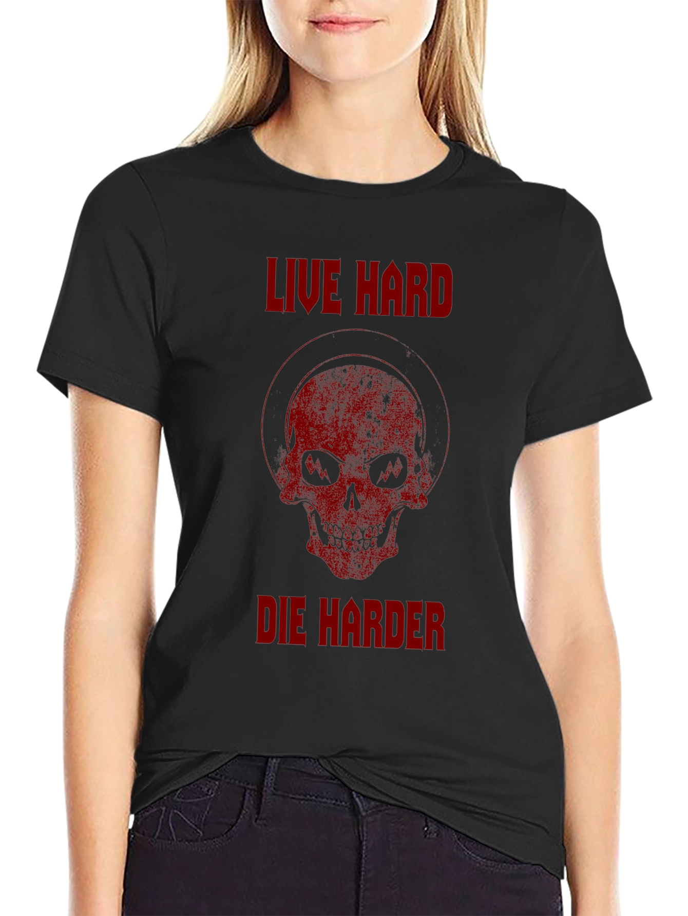 Live Hard Die Harder Skull Graphic T-Shirt