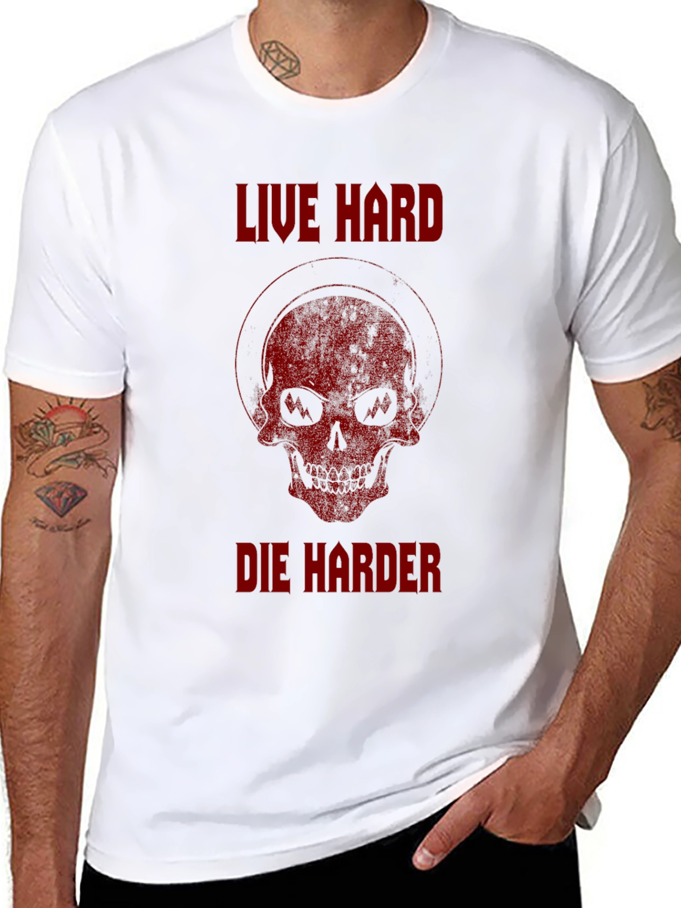 Live Hard Die Harder Skull Graphic T-Shirt