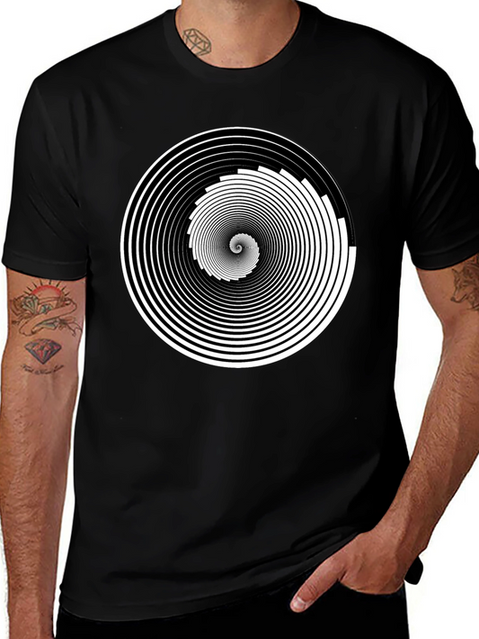 Hypnotic Spiral Graphic Tee - Black Cotton Crew Neck