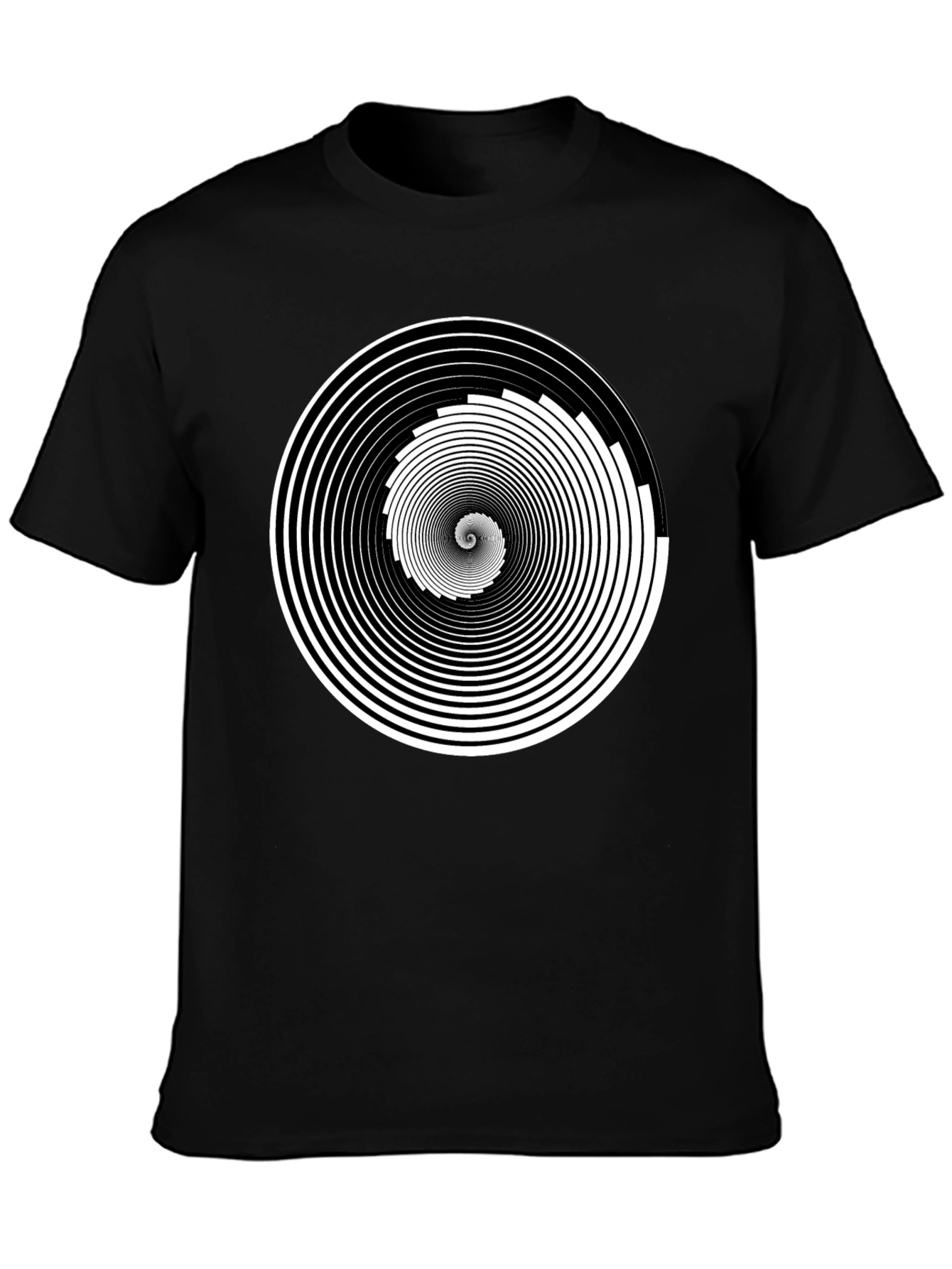Hypnotic Spiral Graphic Tee - Black Cotton Crew Neck