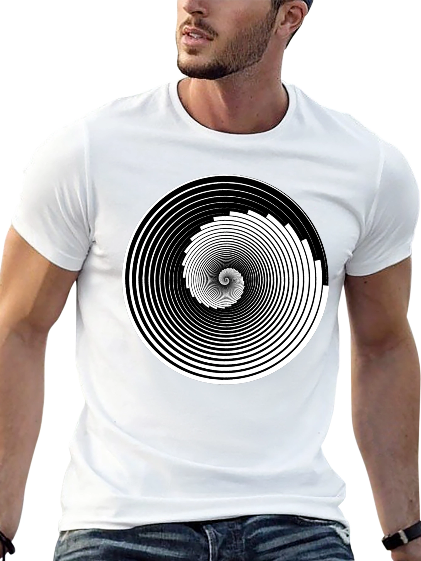 Hypnotic Spiral Graphic Tee - Black Cotton Crew Neck