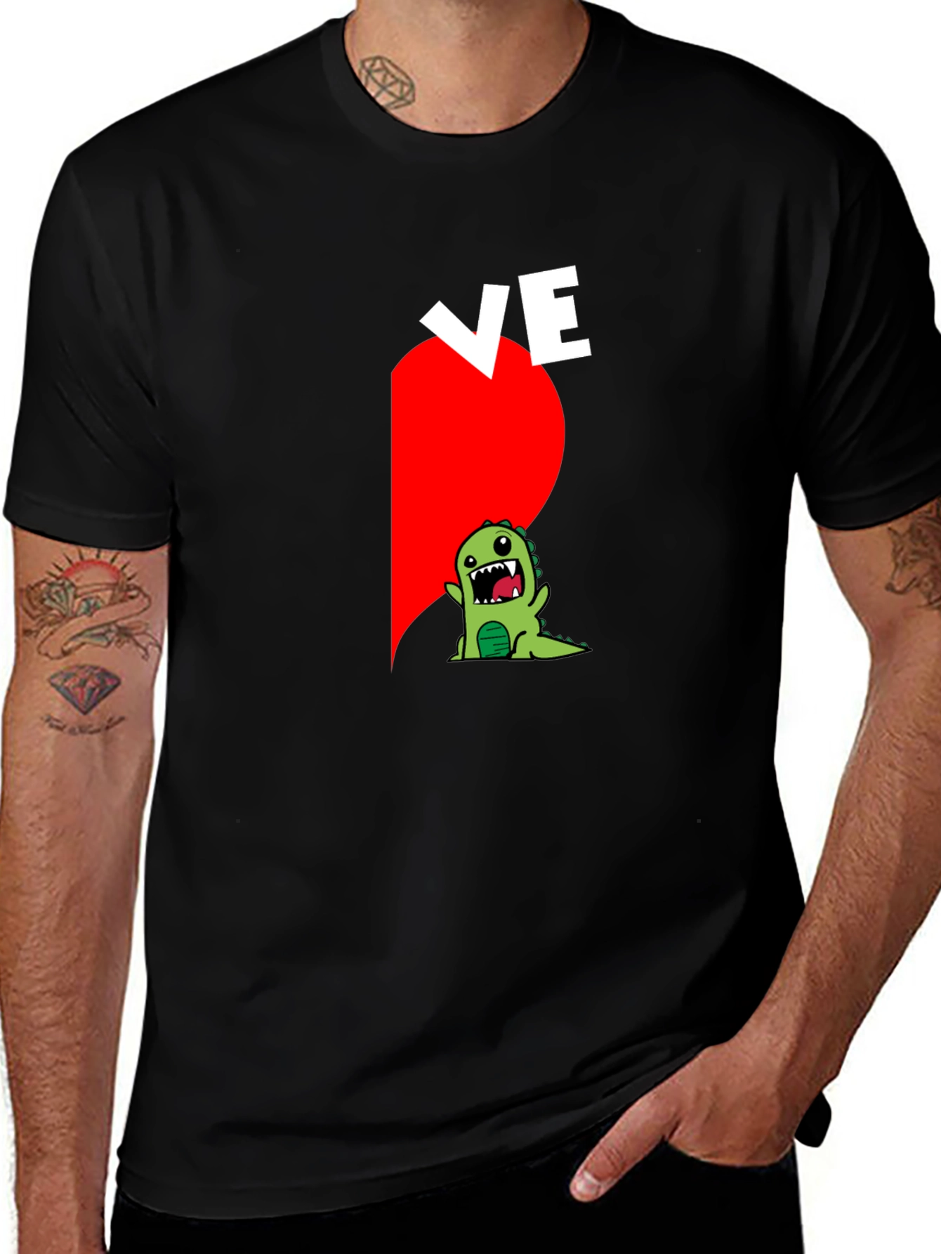 Couples Love Dino Black Graphic Tee