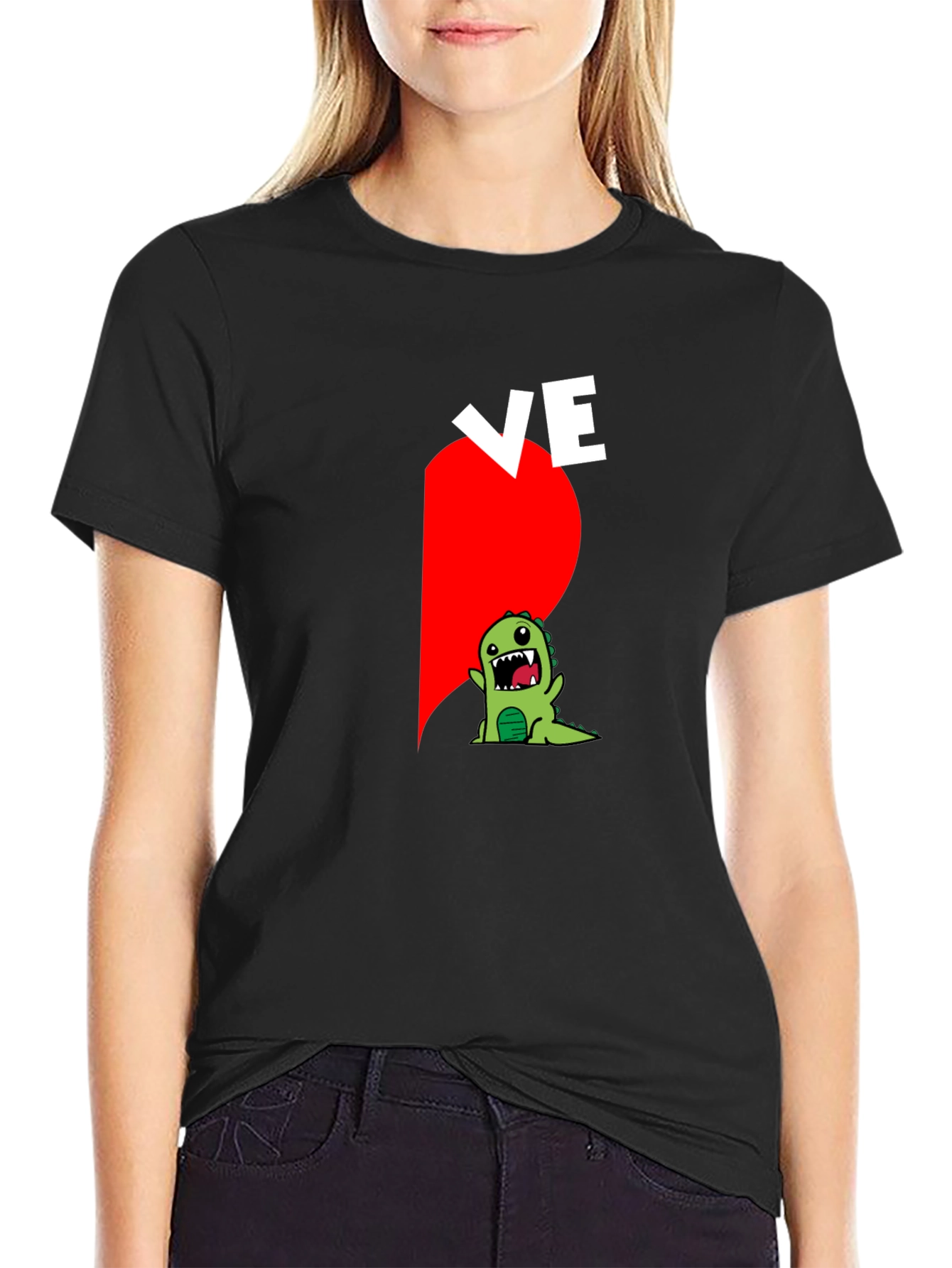 Couples Love Dino Black Graphic Tee